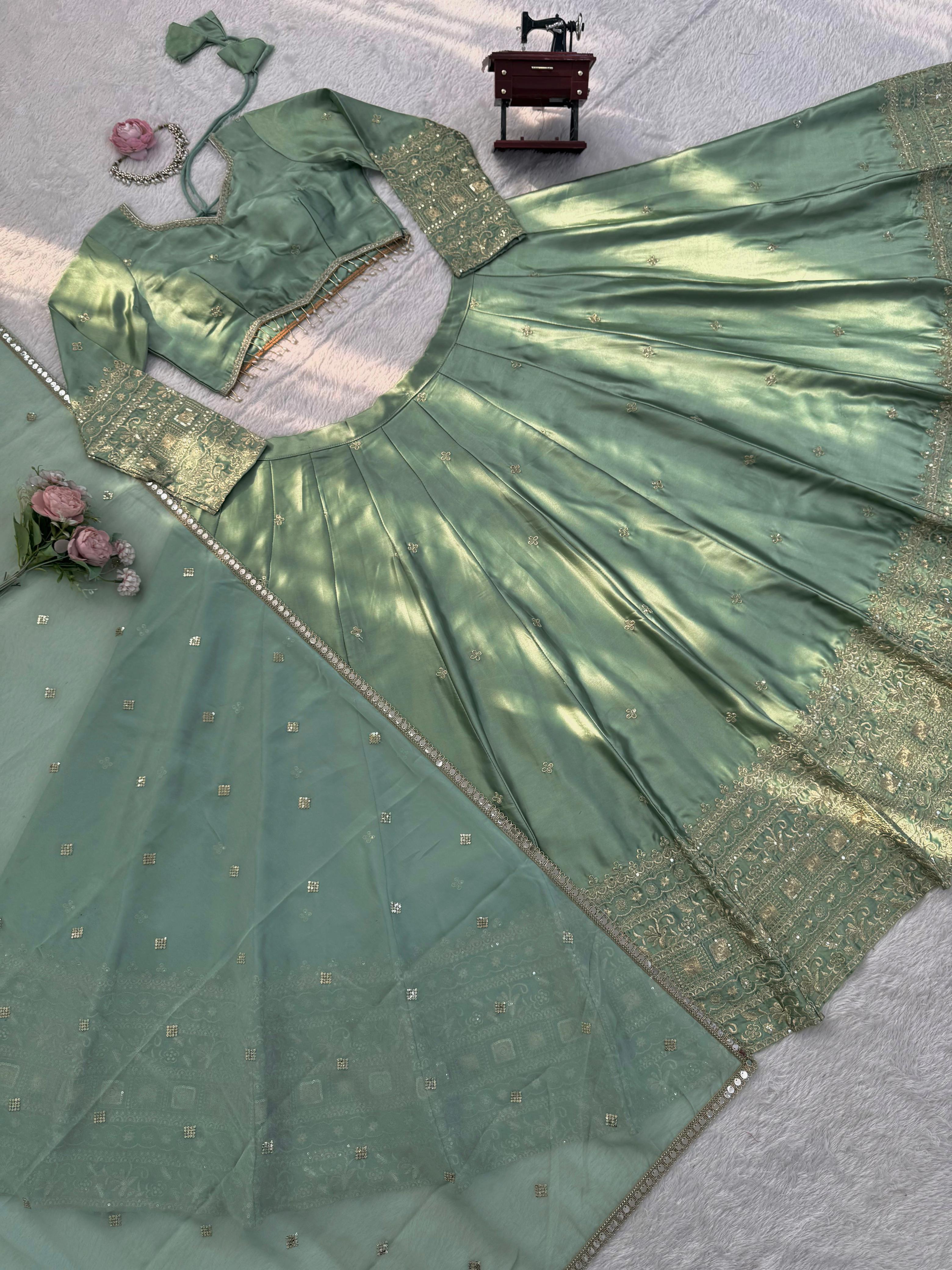 See This Japan Satin Silk Lehenga Choli with Sequence Embroidery