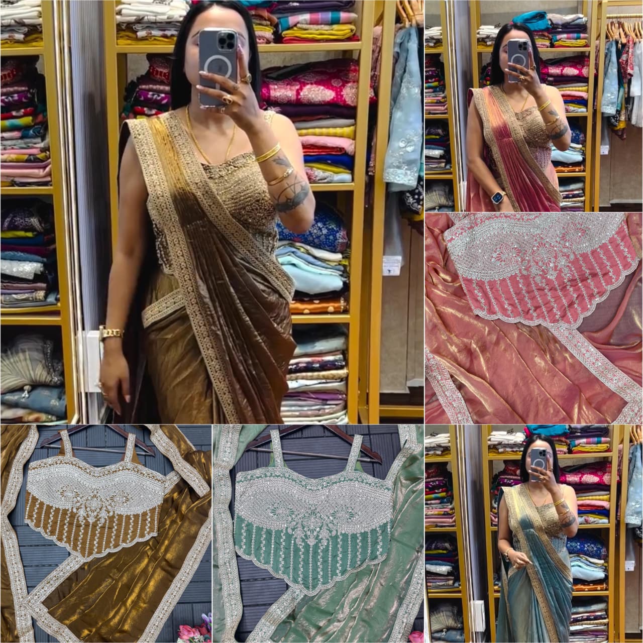 New Super Trending Embroidery Sequence Work Ready To Wear Saree With Embroidery Blouse