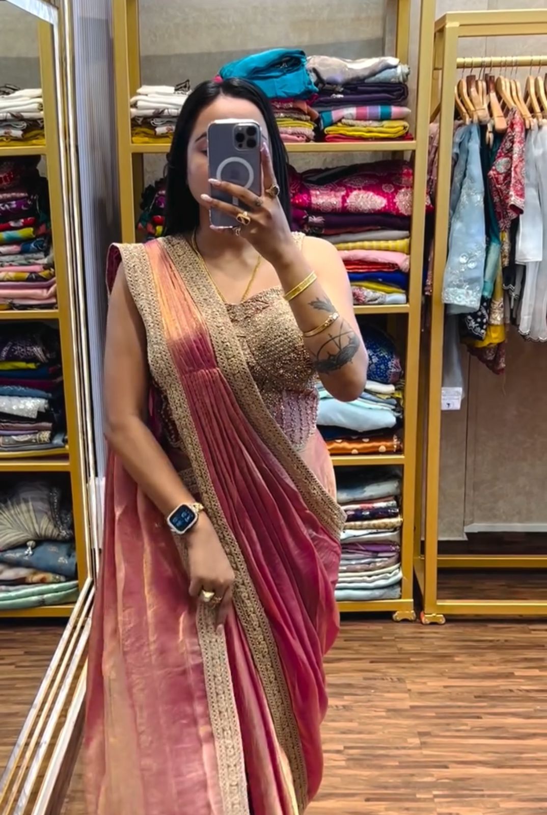 New Super Trending Embroidery Sequence Work Ready To Wear Saree With Embroidery Blouse