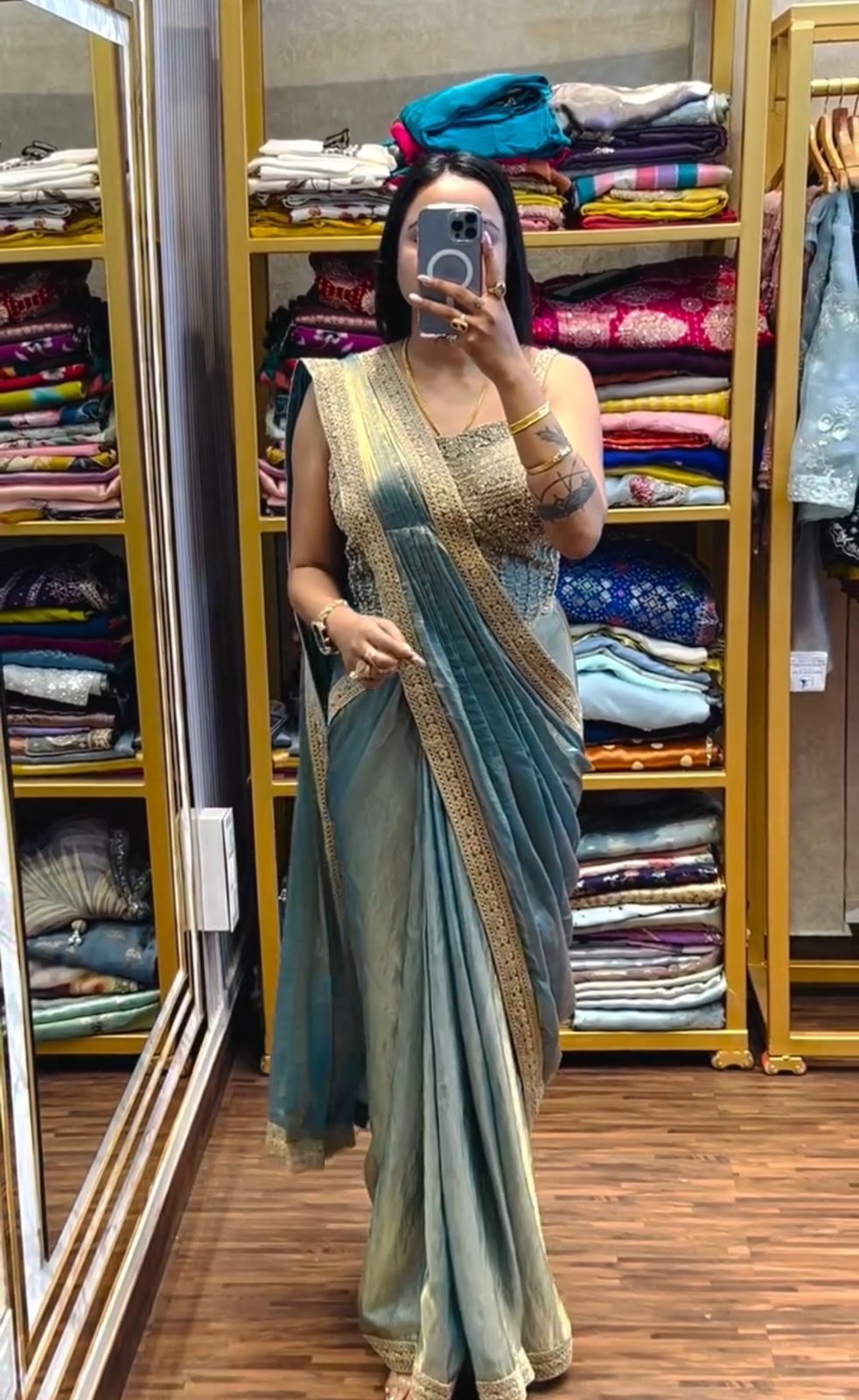 New Super Trending Embroidery Sequence Work Ready To Wear Saree With Embroidery Blouse