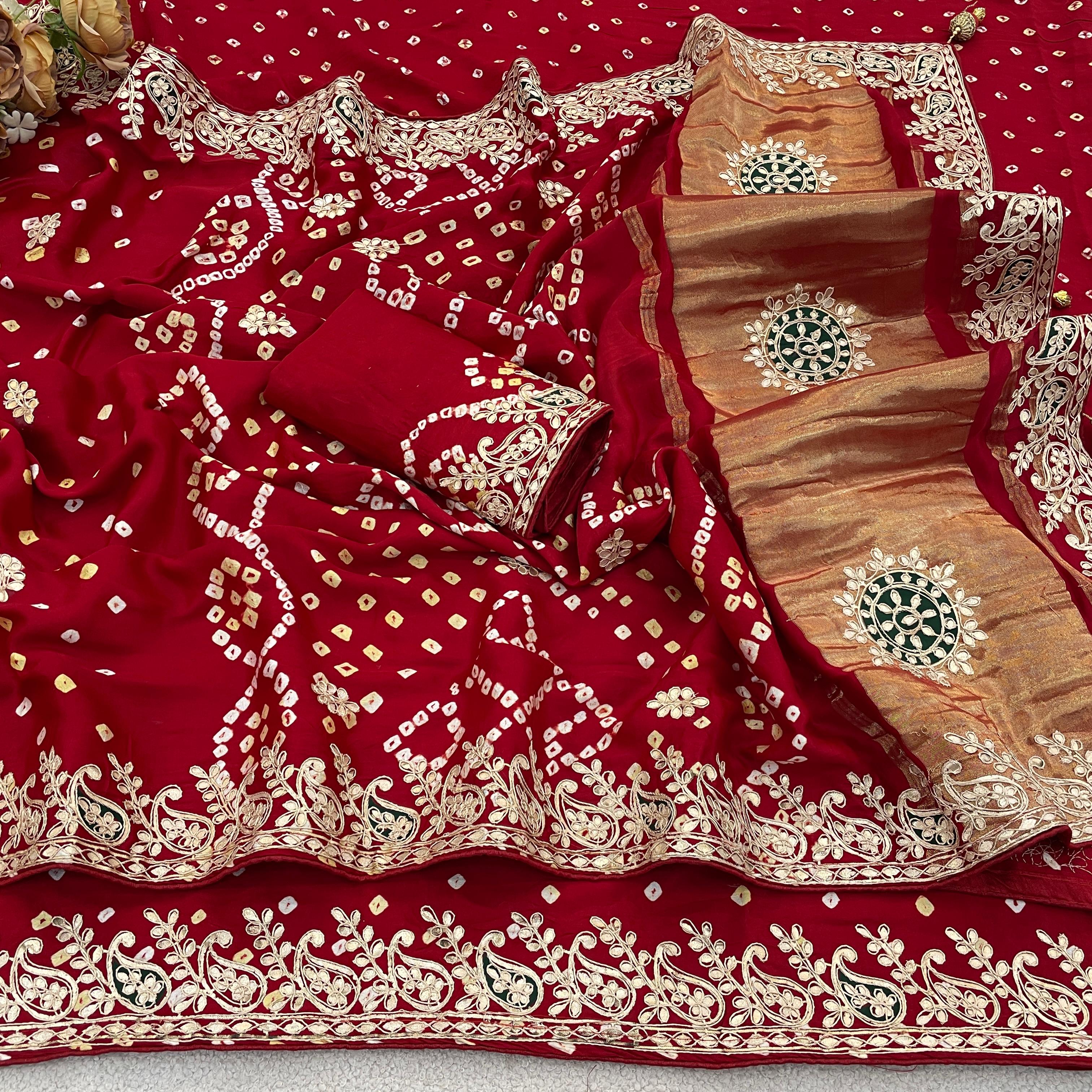 Gaji Silk Original Bandhani With Gota Pati  Work Saree