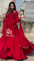 Natural Crepe Silk Flared Top-Lehenga Set with Heavy Sequence Embroidery
