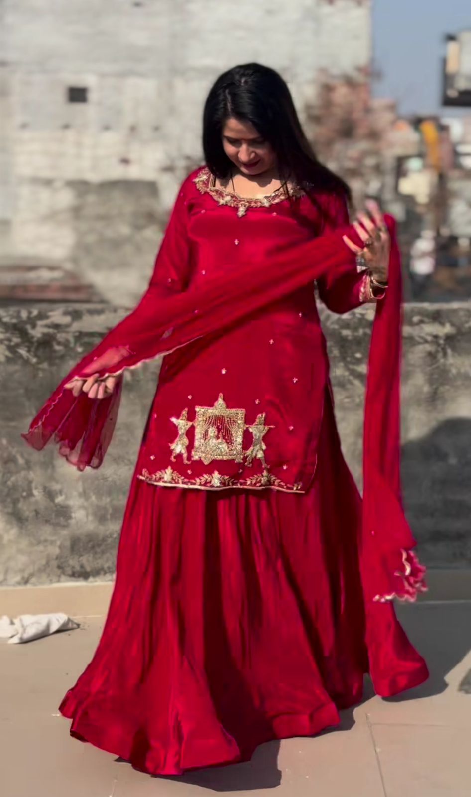 Natural Crepe Silk Flared Top-Lehenga Set with Heavy Sequence Embroidery