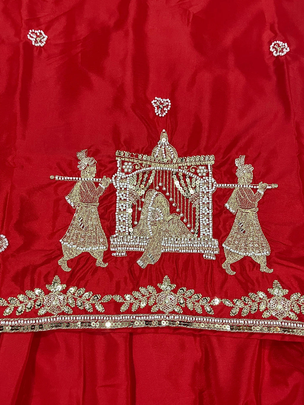 Natural Crepe Silk Flared Top-Lehenga Set with Heavy Sequence Embroidery