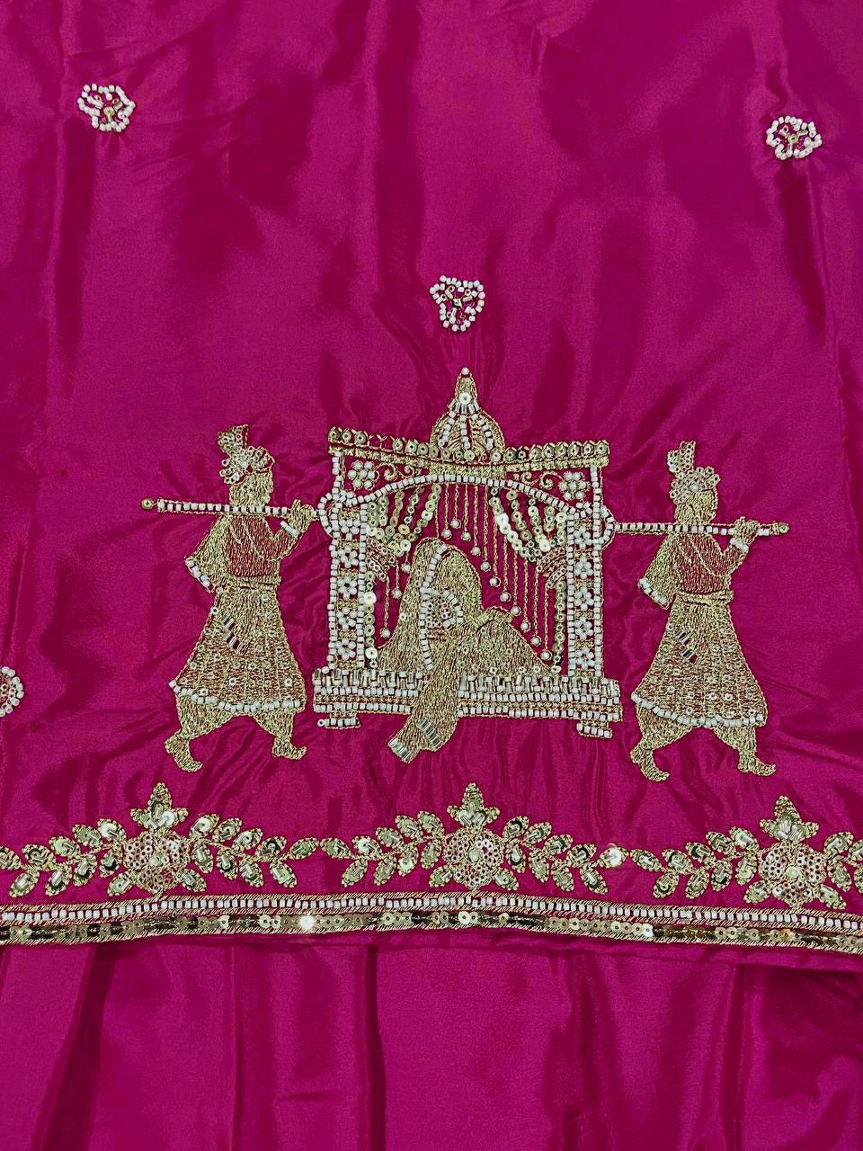 Natural Crepe Silk Flared Top-Lehenga Set with Heavy Sequence Embroidery