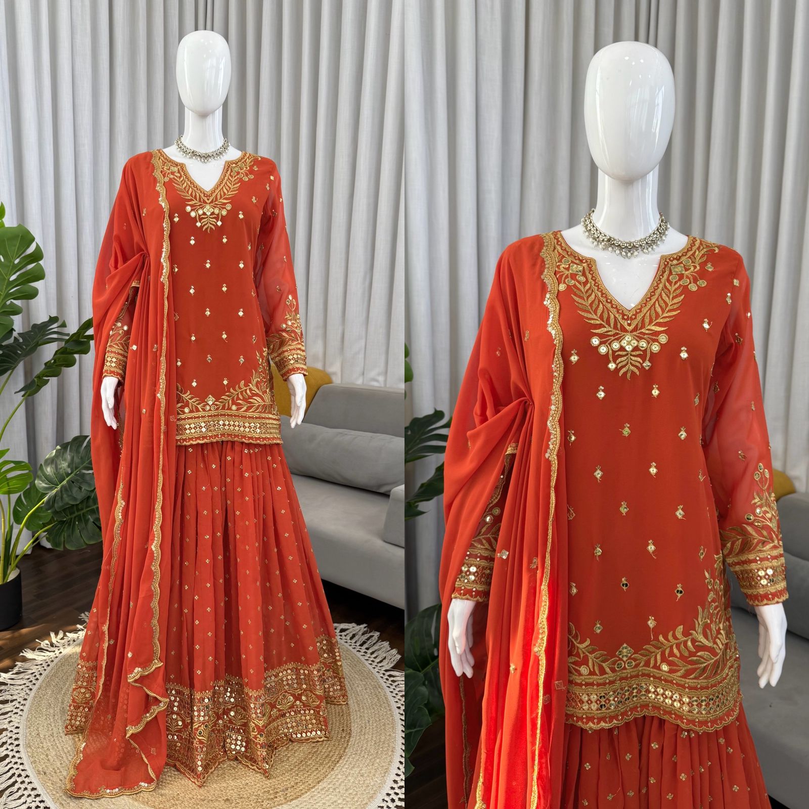 Designer Sharara Set Crafted in Classy Tones with Premium Fabric & Detailing (Other Size Deatails Are in Description)