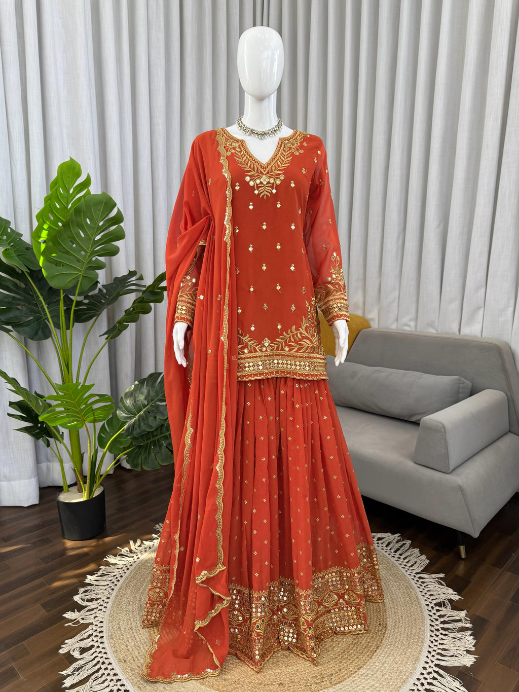 Designer Sharara Set Crafted in Classy Tones with Premium Fabric & Detailing (Other Size Deatails Are in Description)