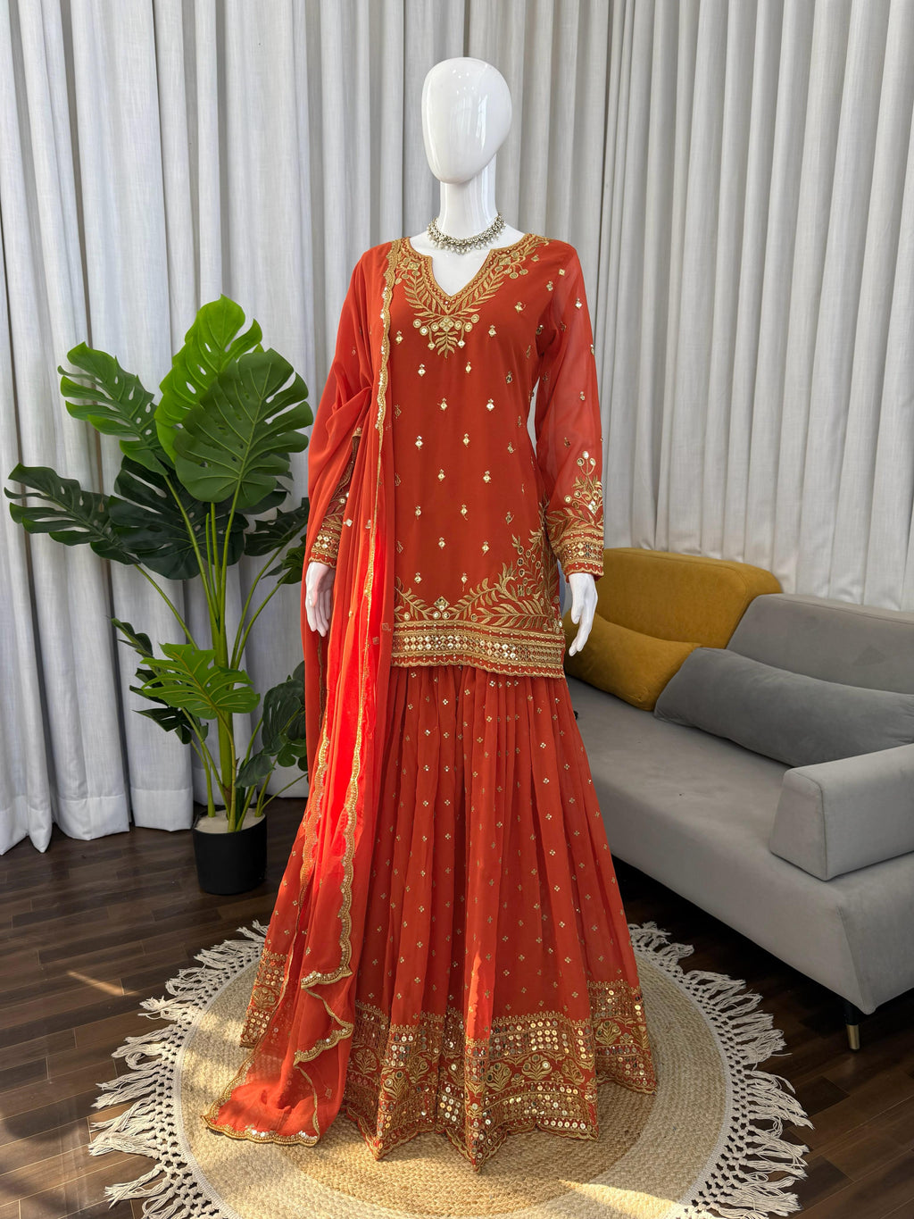 Designer Sharara Set Crafted in Classy Tones with Premium Fabric & Detailing (Other Size Deatails Are in Description)