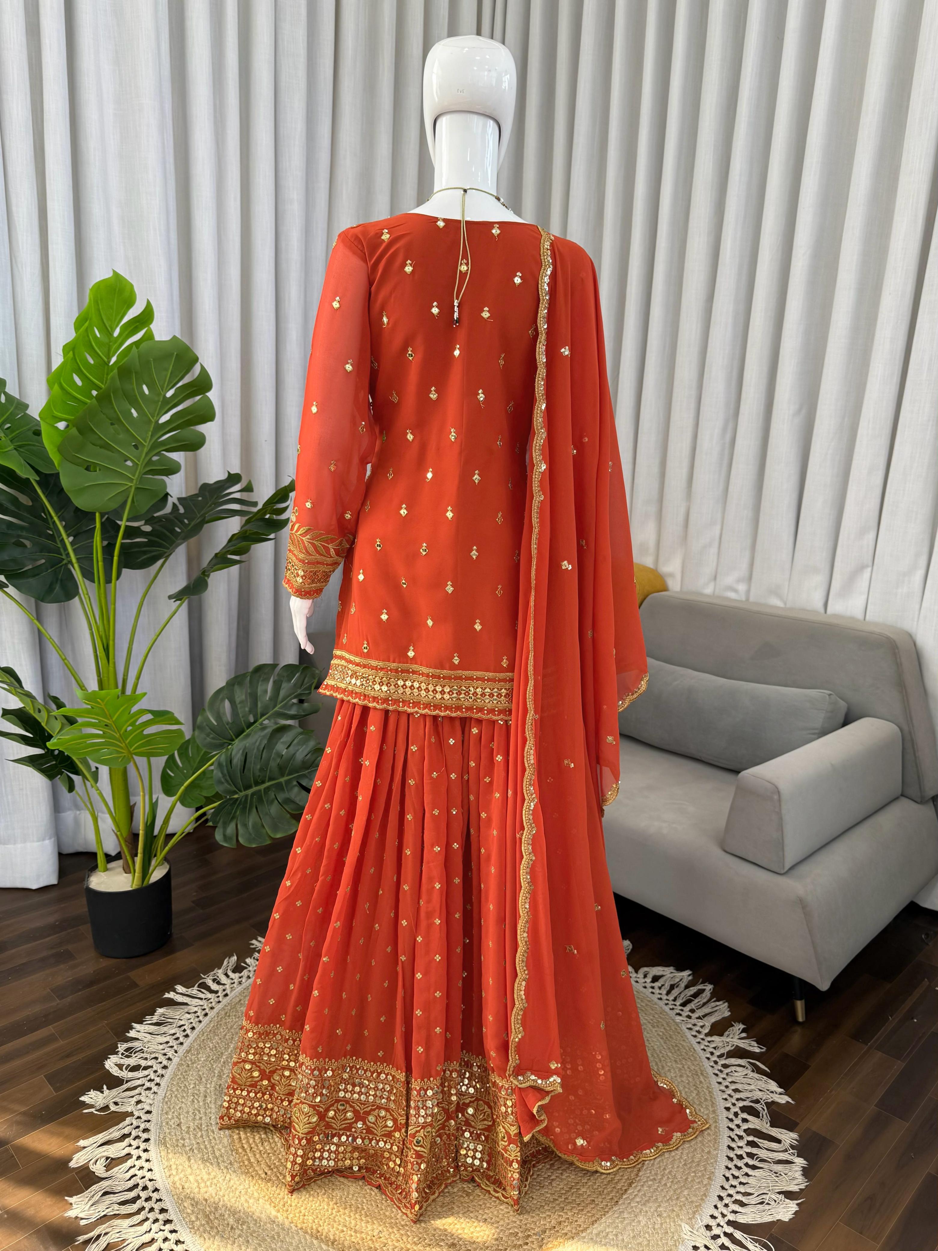 Designer Sharara Set Crafted in Classy Tones with Premium Fabric & Detailing (Other Size Deatails Are in Description)