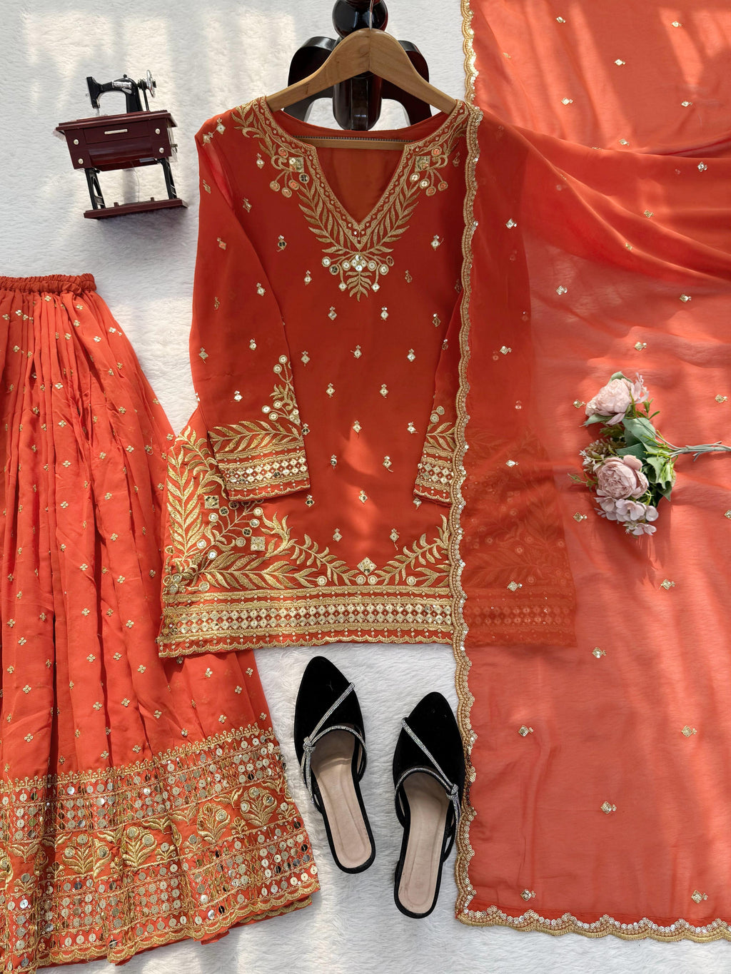Designer Sharara Set Crafted in Classy Tones with Premium Fabric & Detailing (Other Size Deatails Are in Description)
