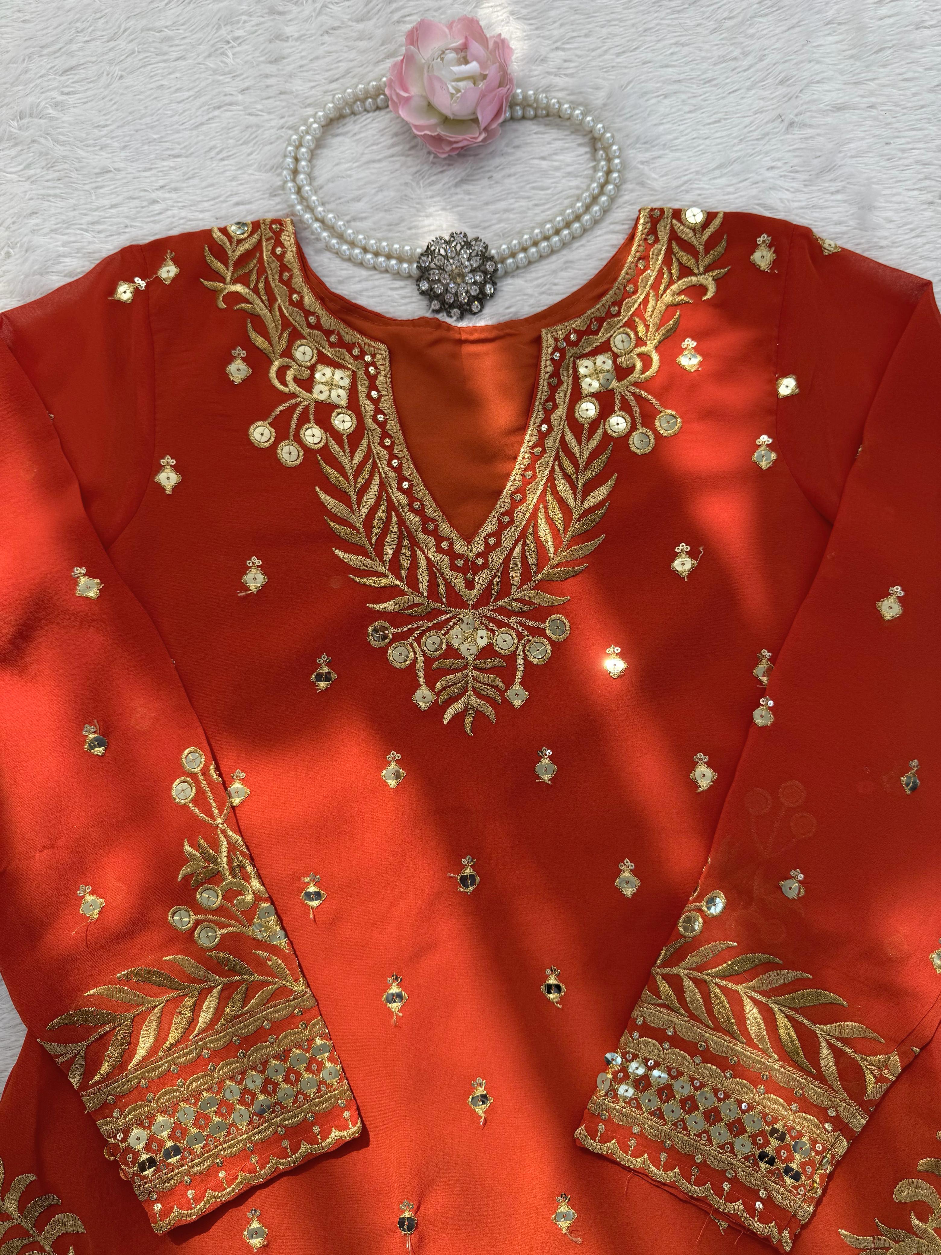 Designer Sharara Set Crafted in Classy Tones with Premium Fabric & Detailing (Other Size Deatails Are in Description)