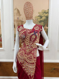 NEW STUNNING SUPERHIT TRENDING "RICH MAROON " READY TO WEAR SAREE" WITH FULLY EMBROIDERED STYLIST BLOUSE ON  RANGOLI SILFABRIC