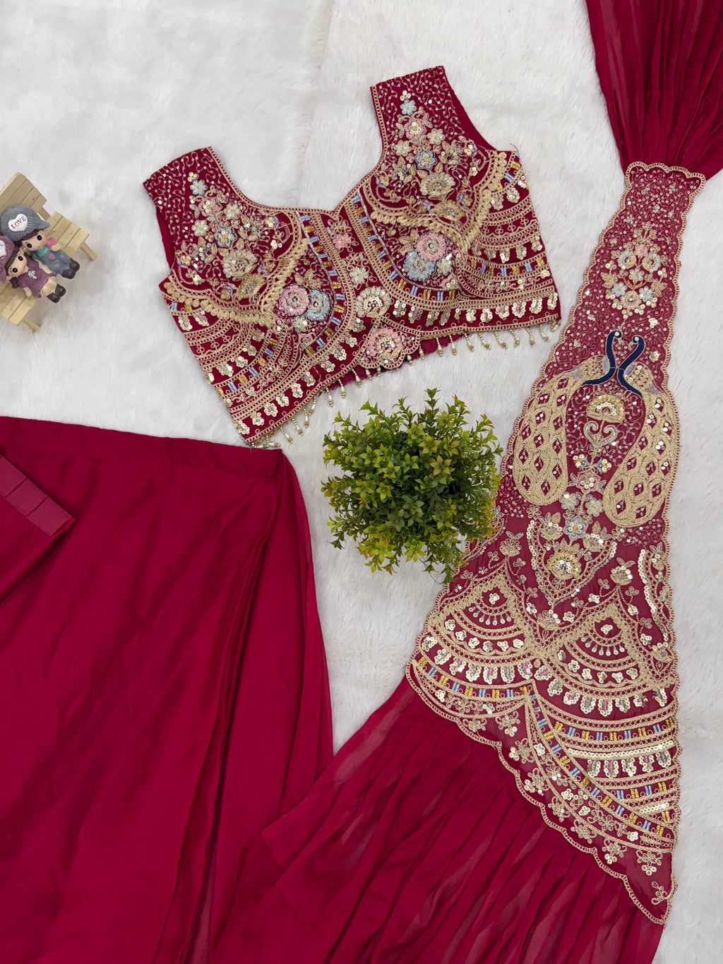 NEW STUNNING SUPERHIT TRENDING "RICH MAROON " READY TO WEAR SAREE" WITH FULLY EMBROIDERED STYLIST BLOUSE ON  RANGOLI SILFABRIC