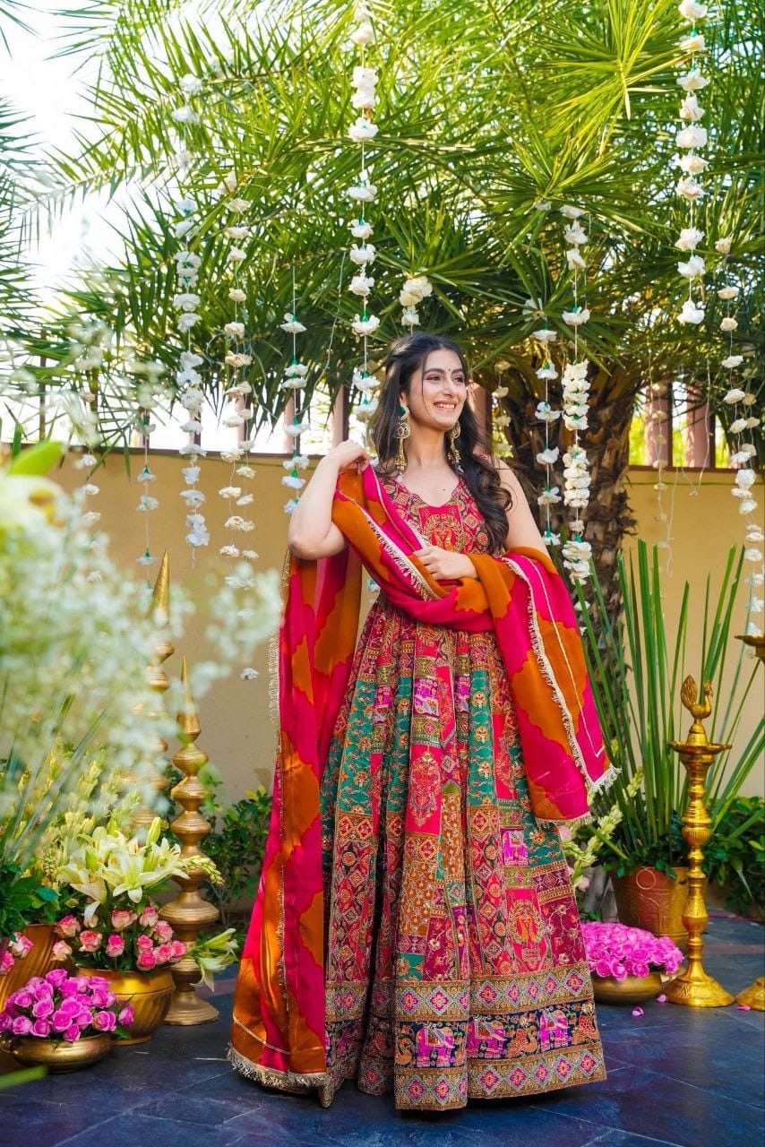 Buy This Exquisite Printed Chinon Wedding Gown Set