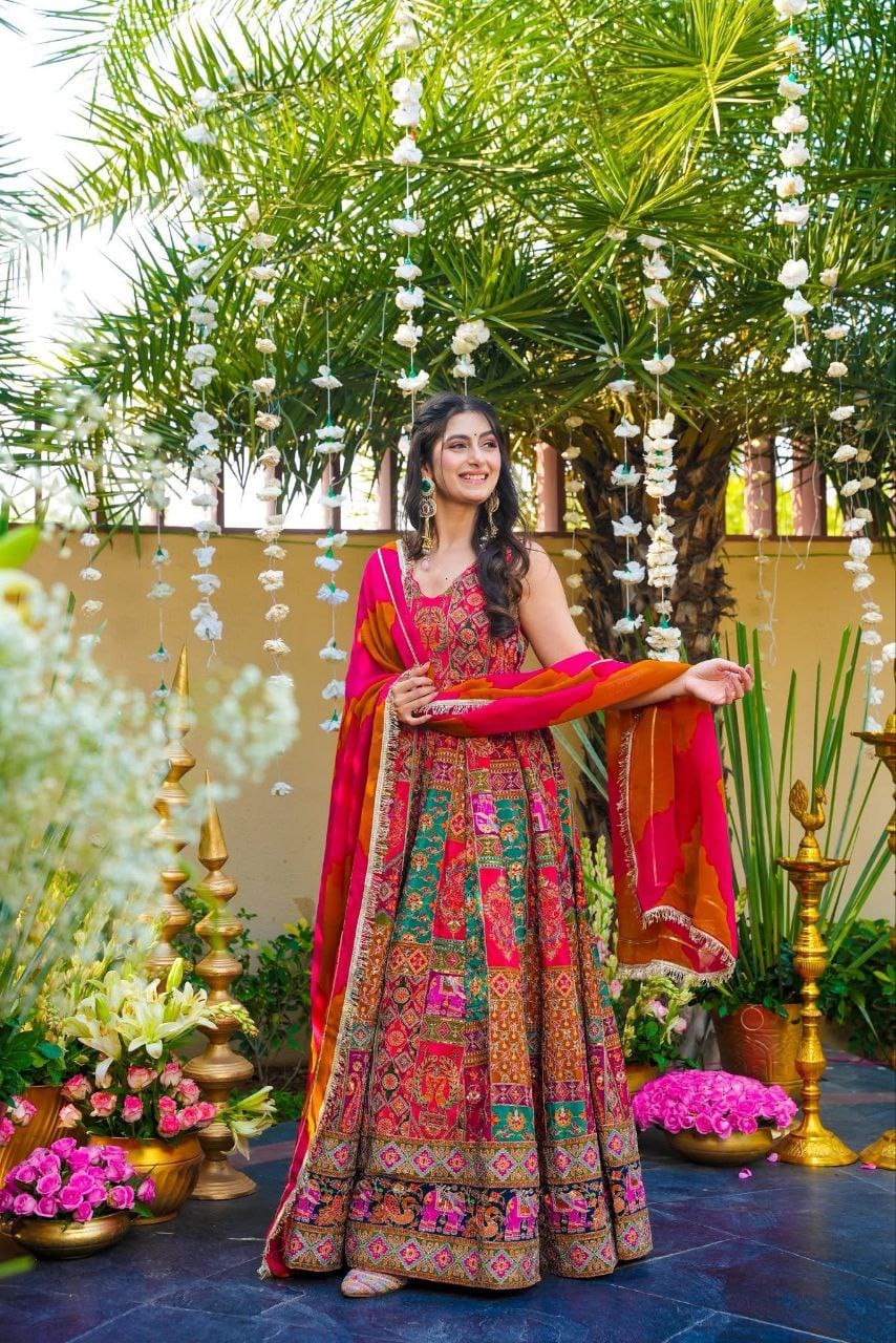 Buy This Exquisite Printed Chinon Wedding Gown Set