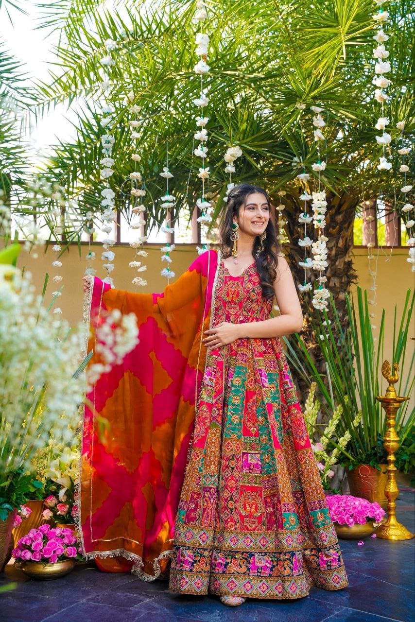Buy This Exquisite Printed Chinon Wedding Gown Set