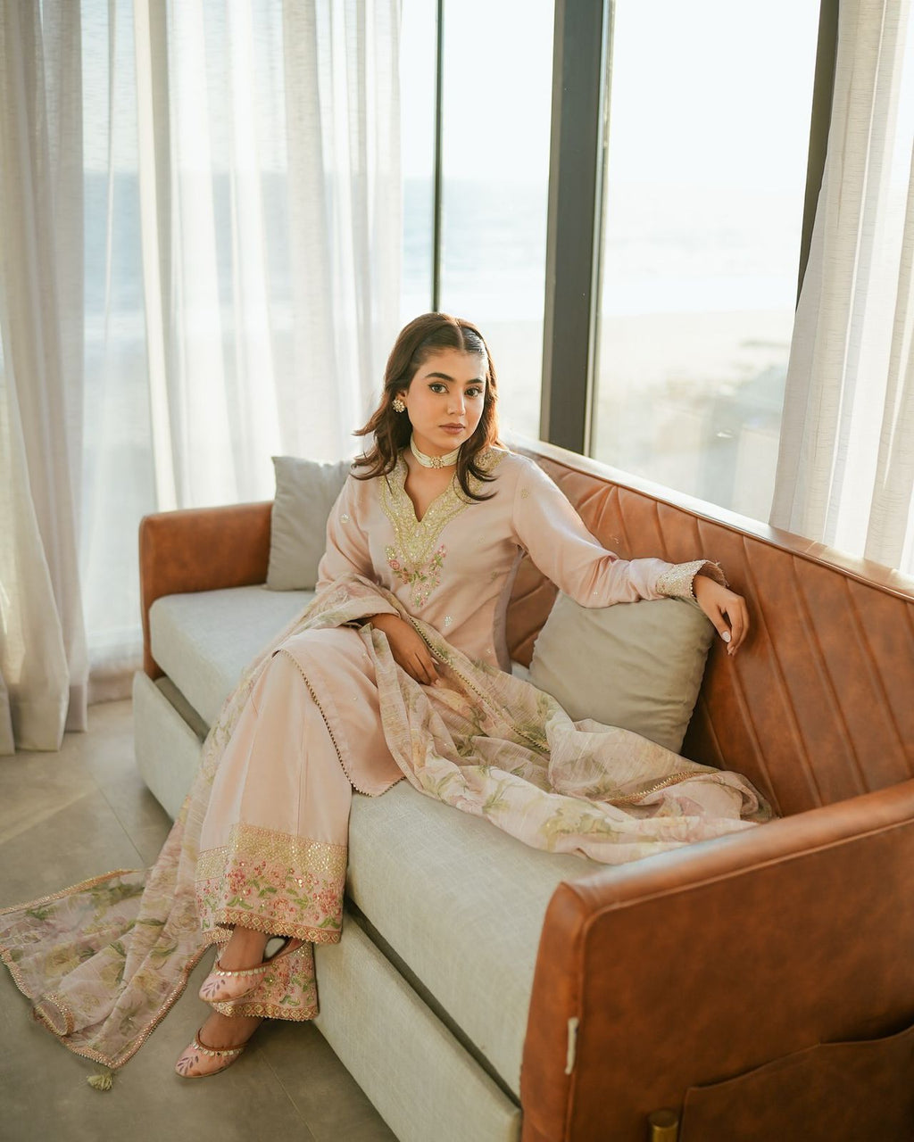 Pakistani-Style Palazzo Salwar Suit Đěsigner Party Wear Look Pure Natural Crepe Silk