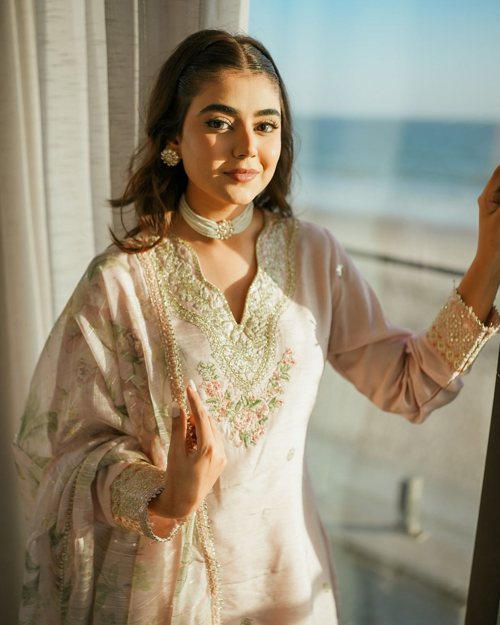 Pakistani-Style Palazzo Salwar Suit Đěsigner Party Wear Look Pure Natural Crepe Silk