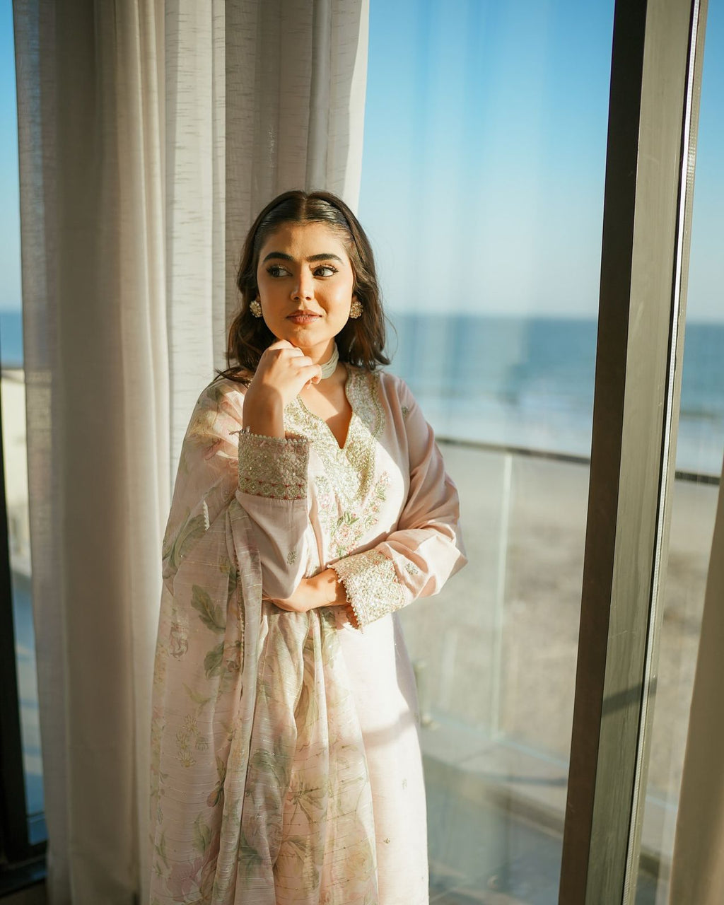 Pakistani-Style Palazzo Salwar Suit Đěsigner Party Wear Look Pure Natural Crepe Silk