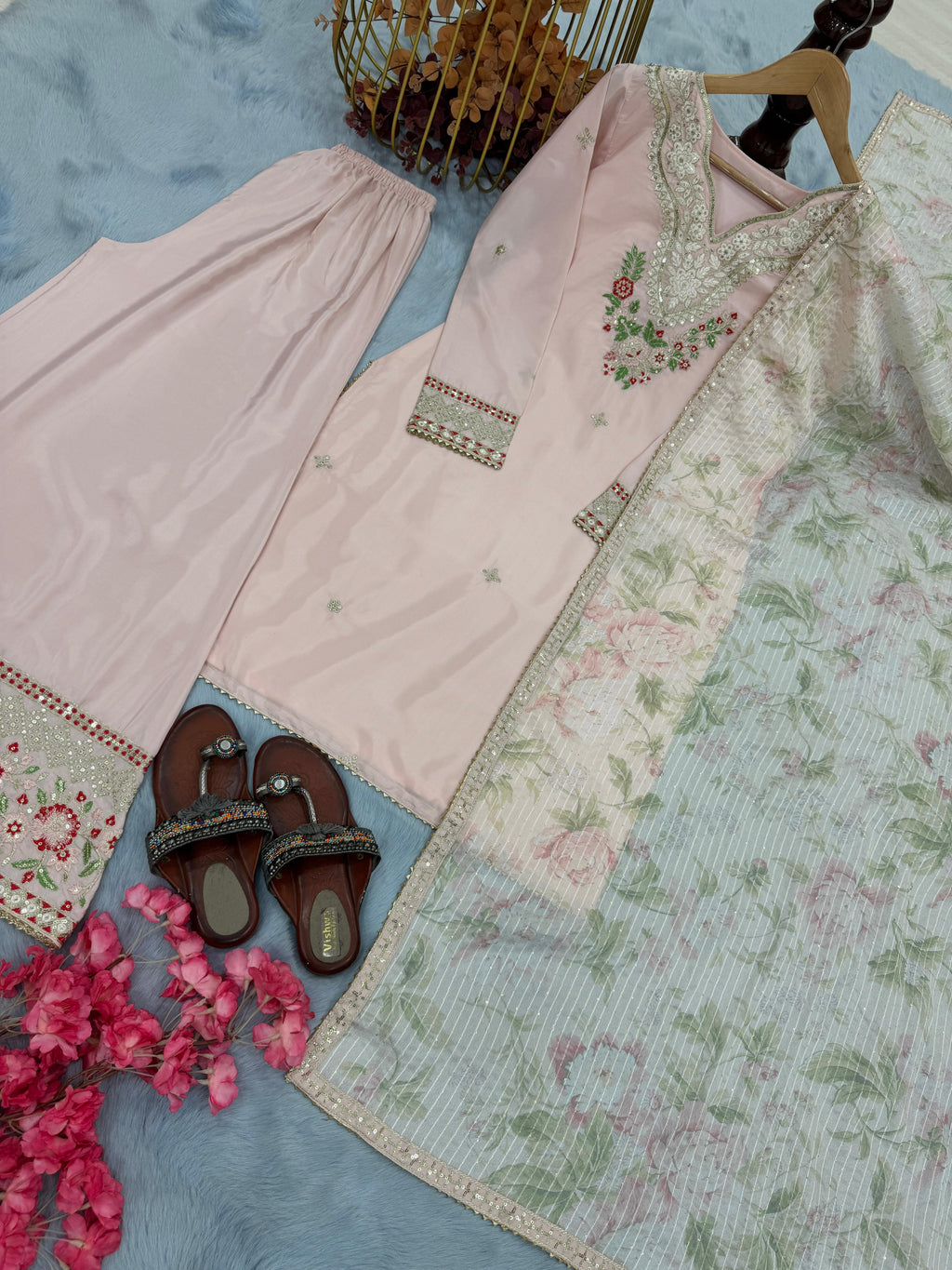 Pakistani-Style Palazzo Salwar Suit Đěsigner Party Wear Look Pure Natural Crepe Silk