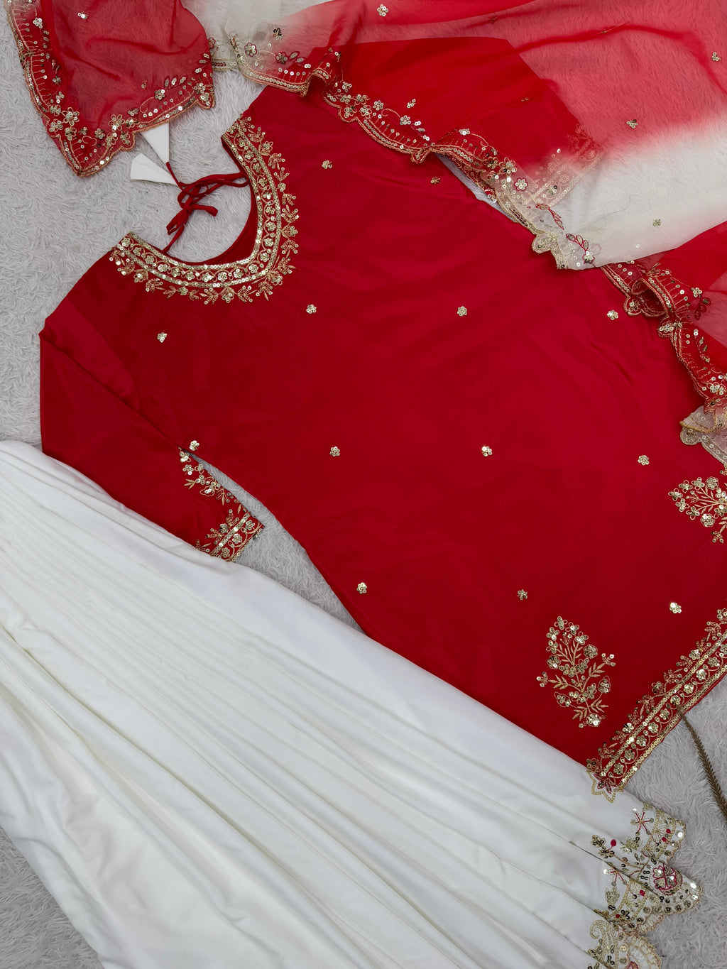 Embroidered Pakistani Sharara Suit with Organza Dupatta"