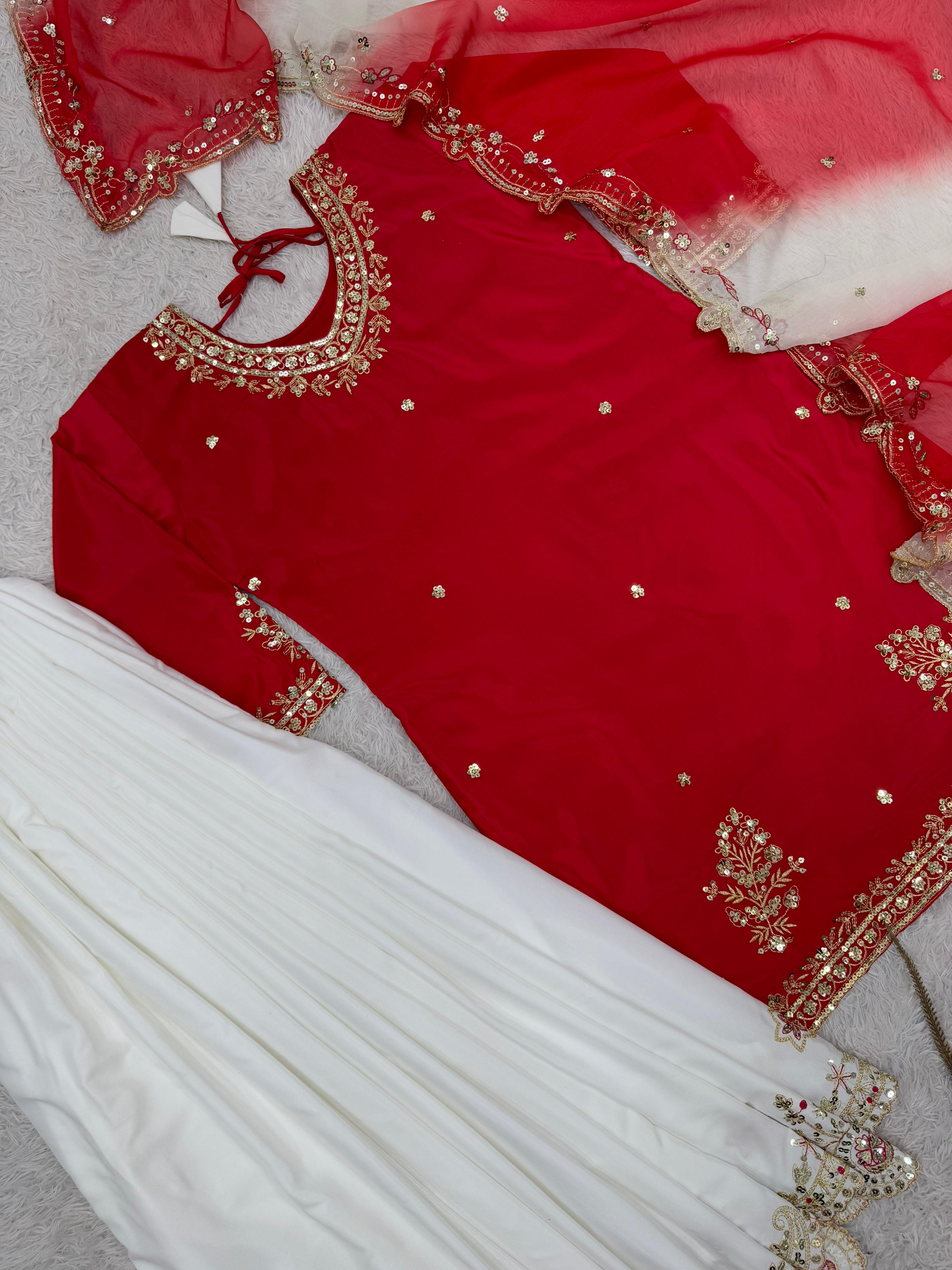 Embroidered Pakistani Sharara Suit with Organza Dupatta"