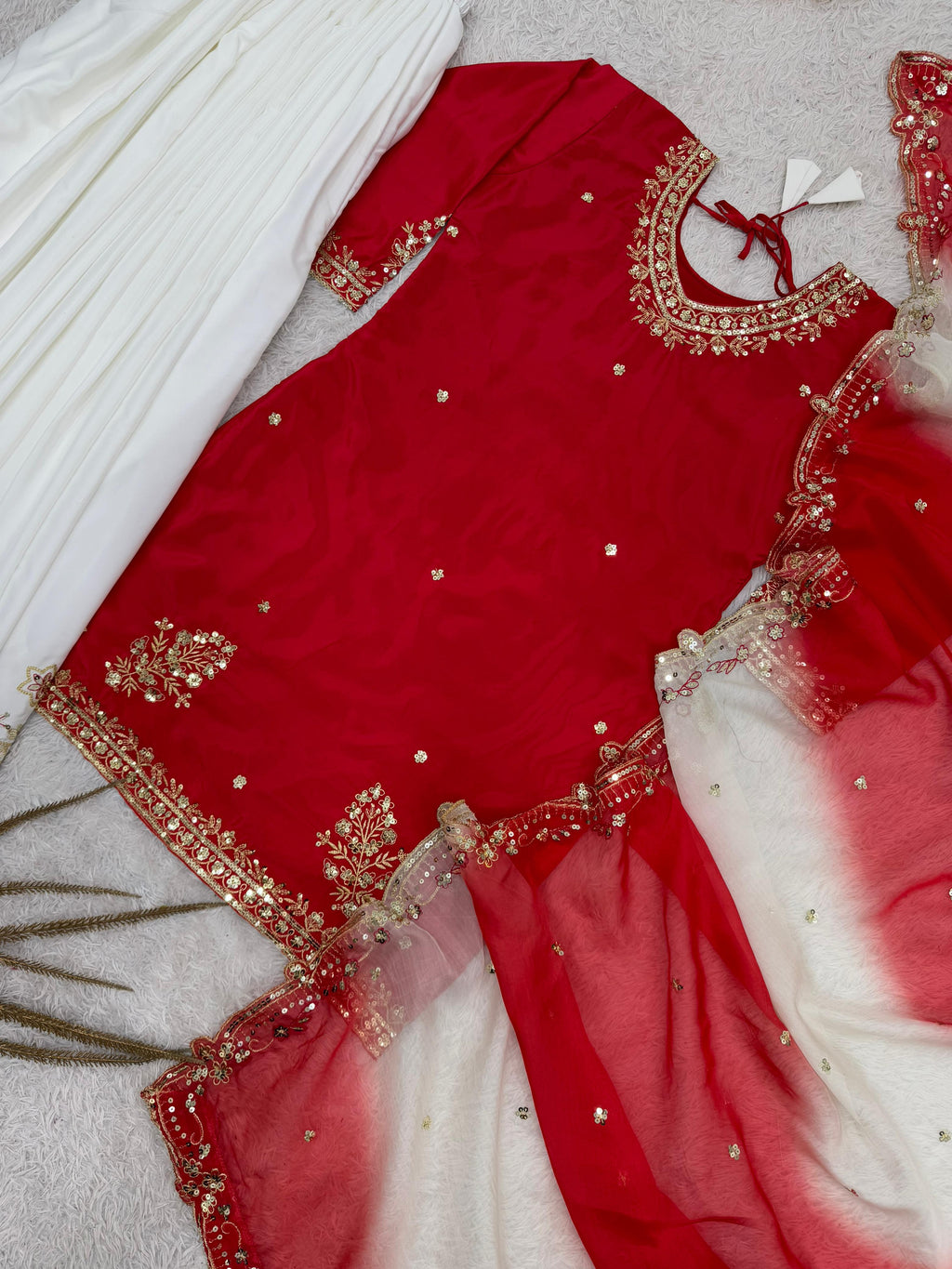 Embroidered Pakistani Sharara Suit with Organza Dupatta"