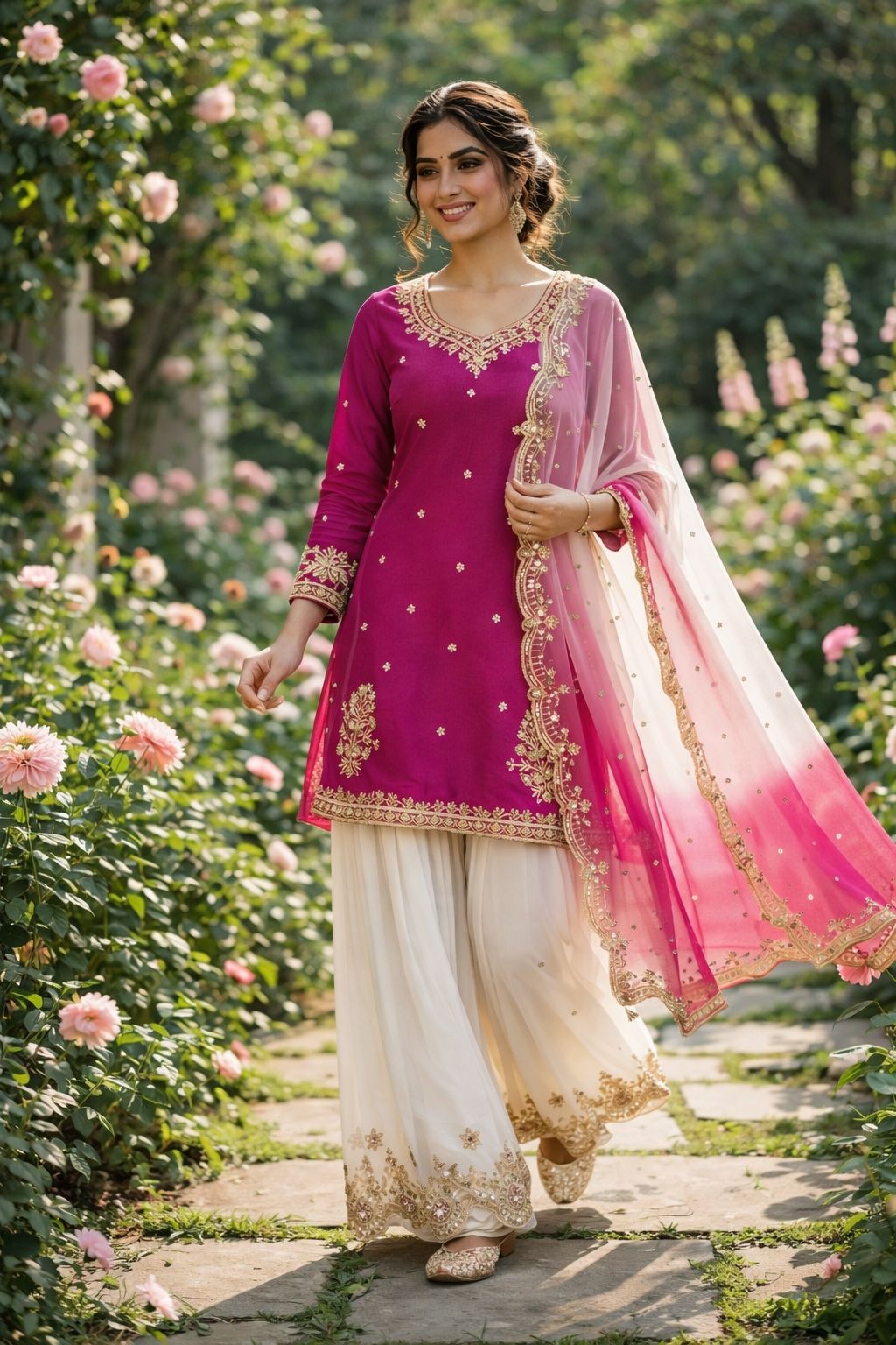 Embroidered Pakistani Sharara Suit with Organza Dupatta"