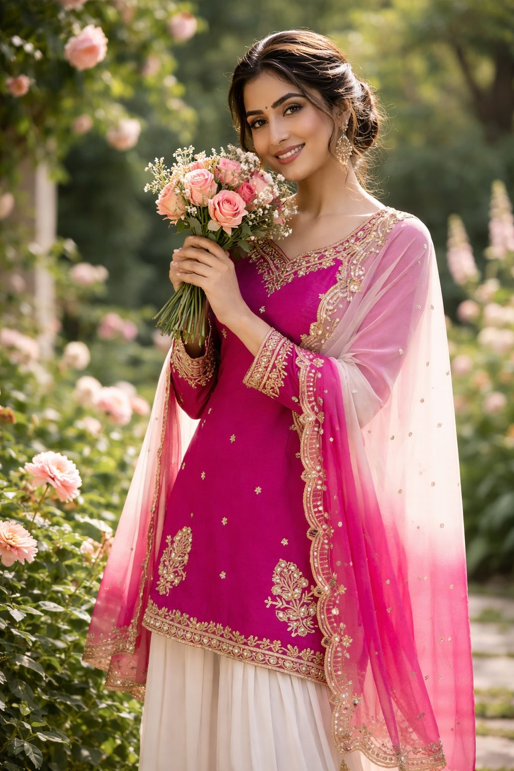 Embroidered Pakistani Sharara Suit with Organza Dupatta"