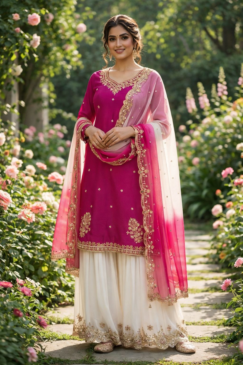 Embroidered Pakistani Sharara Suit with Organza Dupatta"