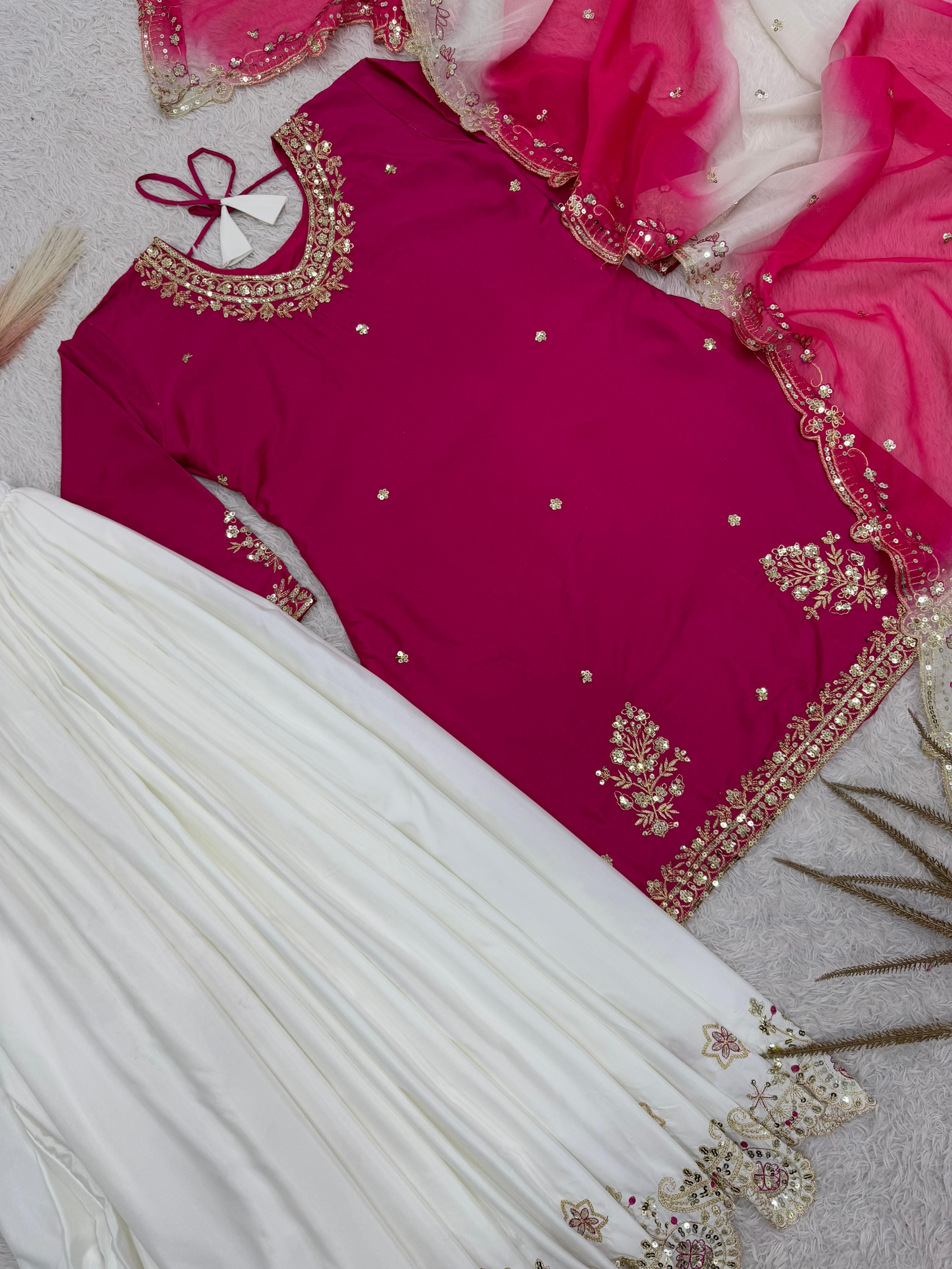 Embroidered Pakistani Sharara Suit with Organza Dupatta"