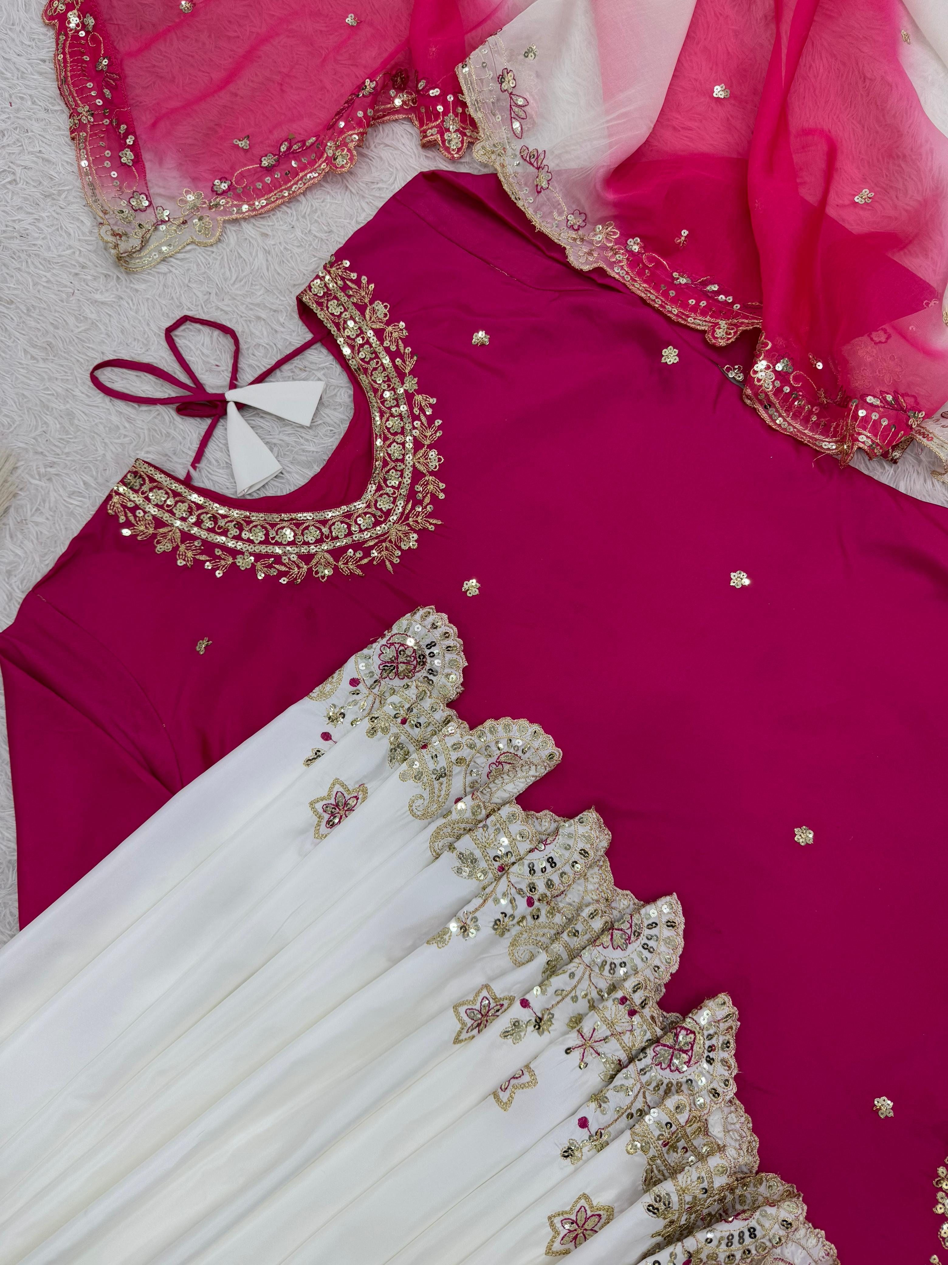 Embroidered Pakistani Sharara Suit with Organza Dupatta"