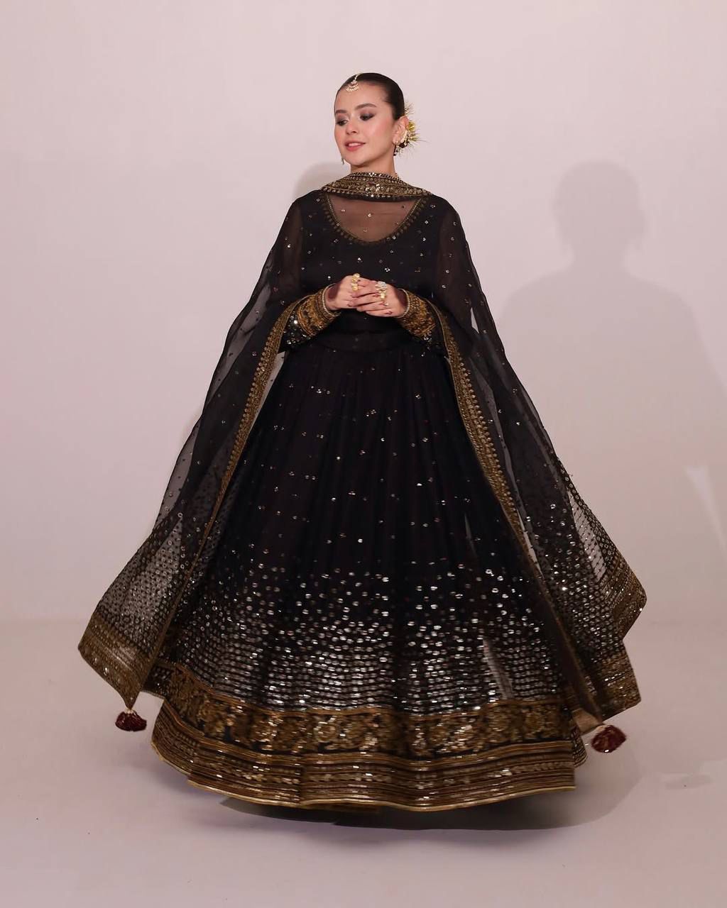 Regal Black Butterfly Net Anarkali Gown with Intricate Zari Work