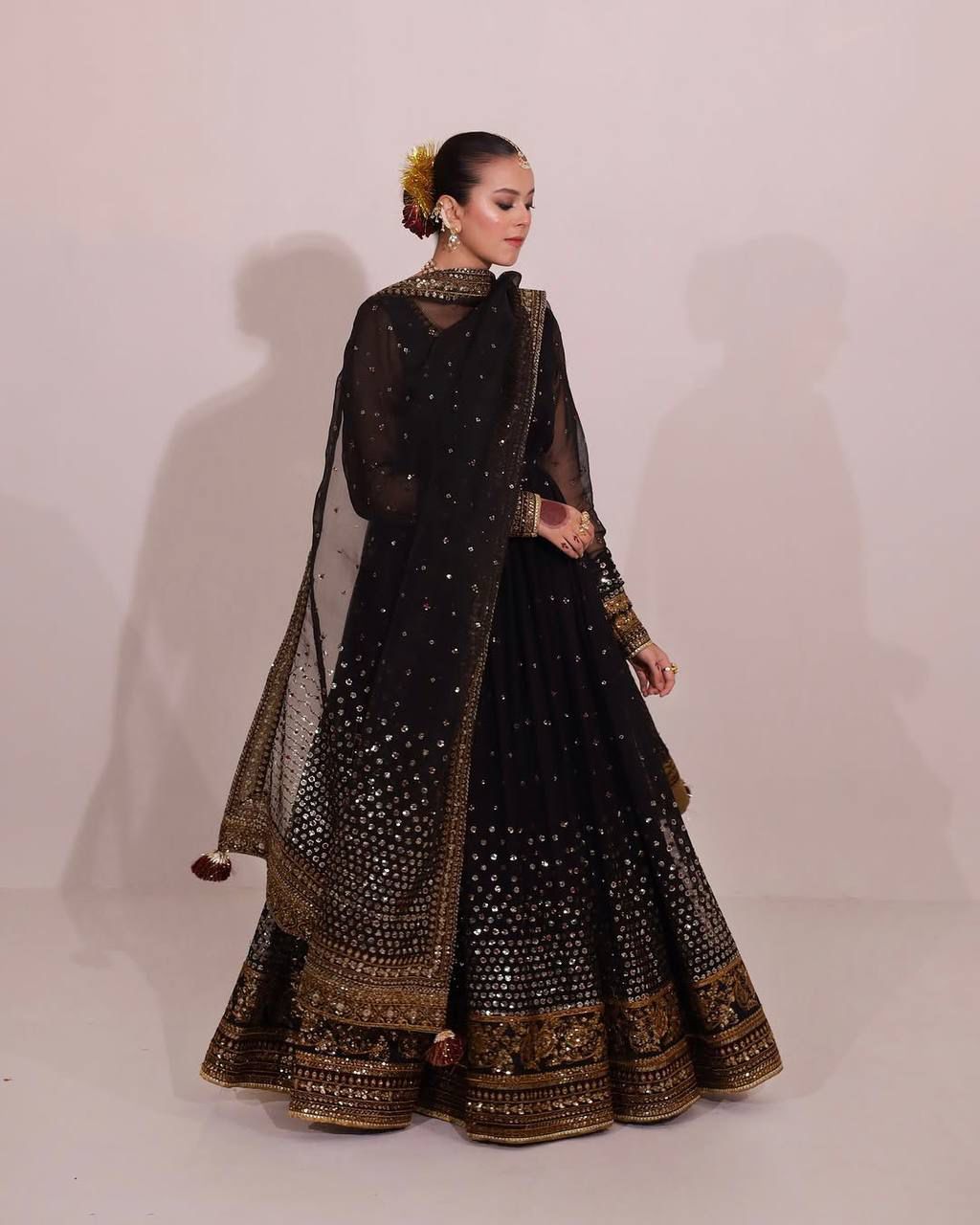 Regal Black Butterfly Net Anarkali Gown with Intricate Zari Work