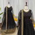 Regal Black Butterfly Net Anarkali Gown with Intricate Zari Work