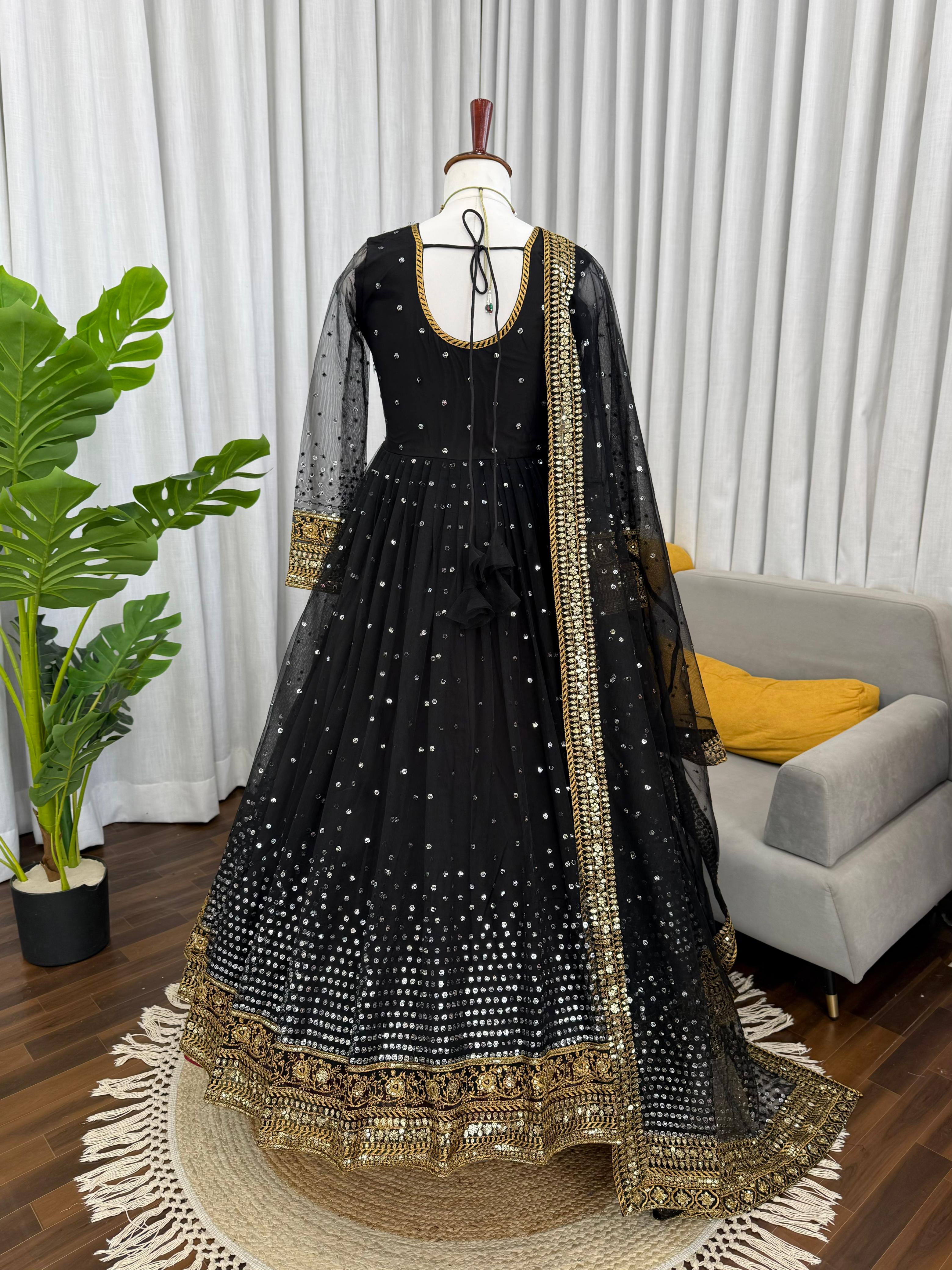 Regal Black Butterfly Net Anarkali Gown with Intricate Zari Work