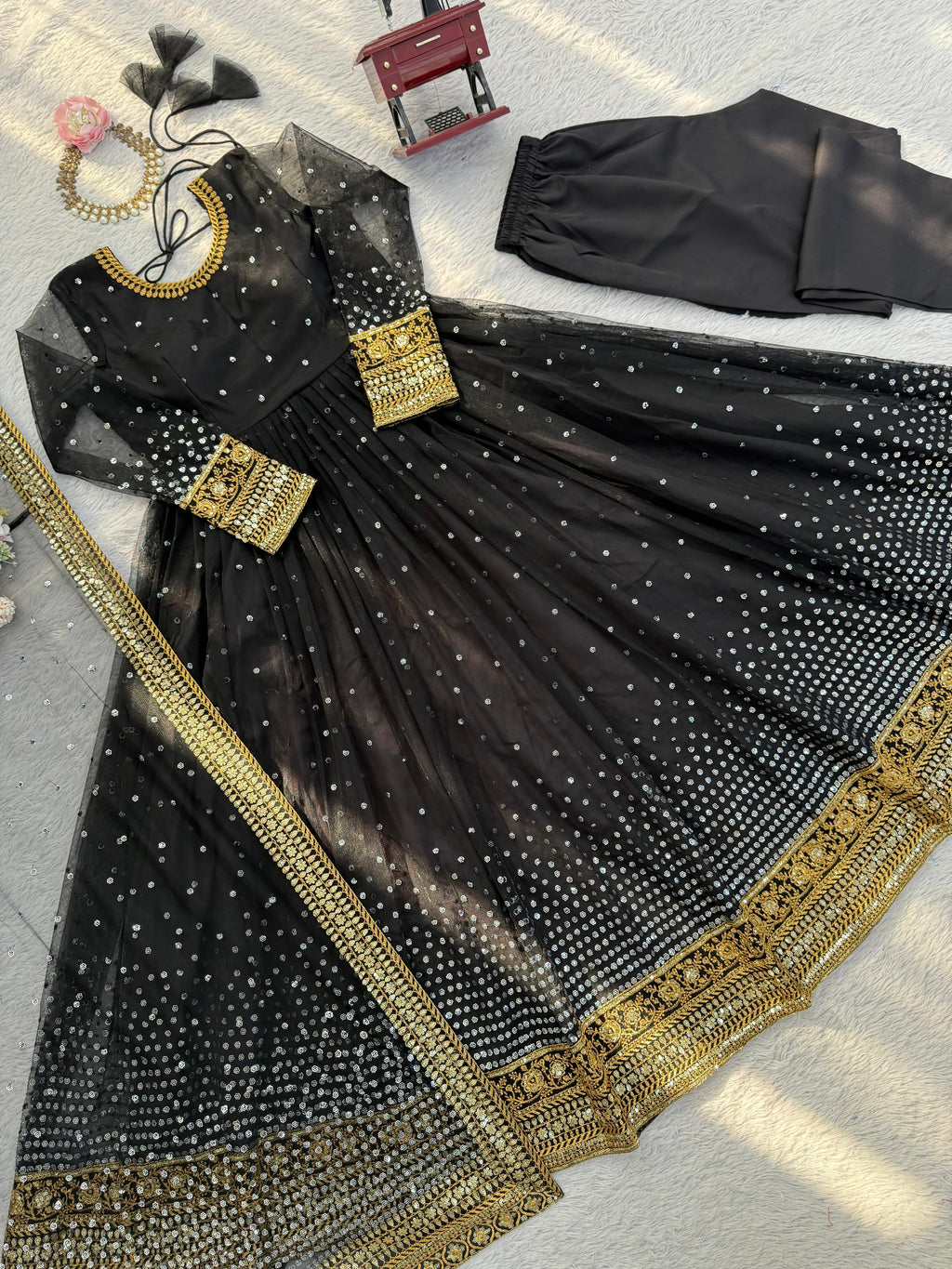 Regal Black Butterfly Net Anarkali Gown with Intricate Zari Work