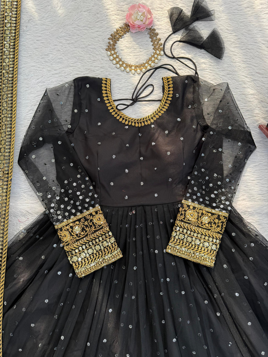 Regal Black Butterfly Net Anarkali Gown with Intricate Zari Work