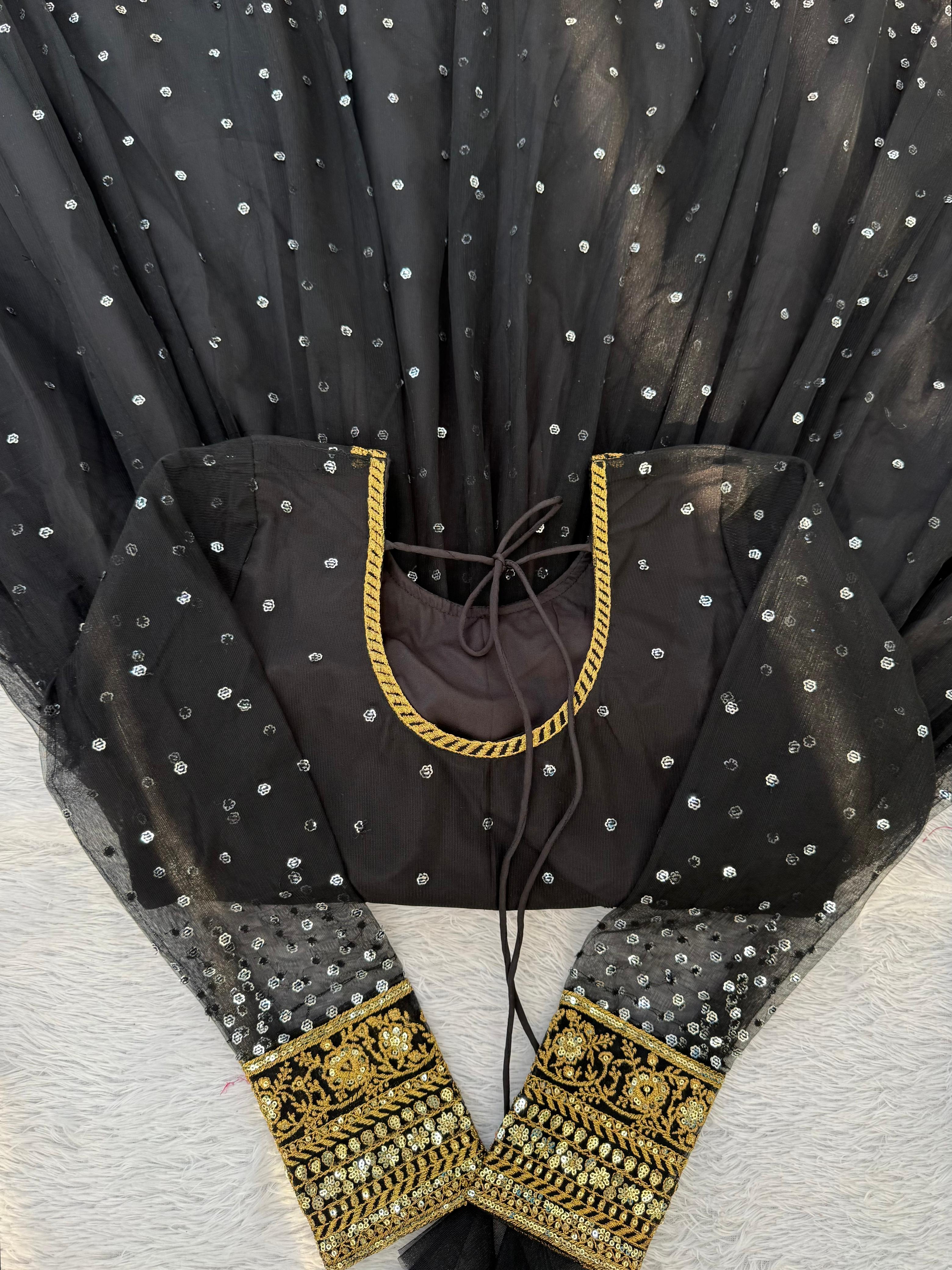 Regal Black Butterfly Net Anarkali Gown with Intricate Zari Work