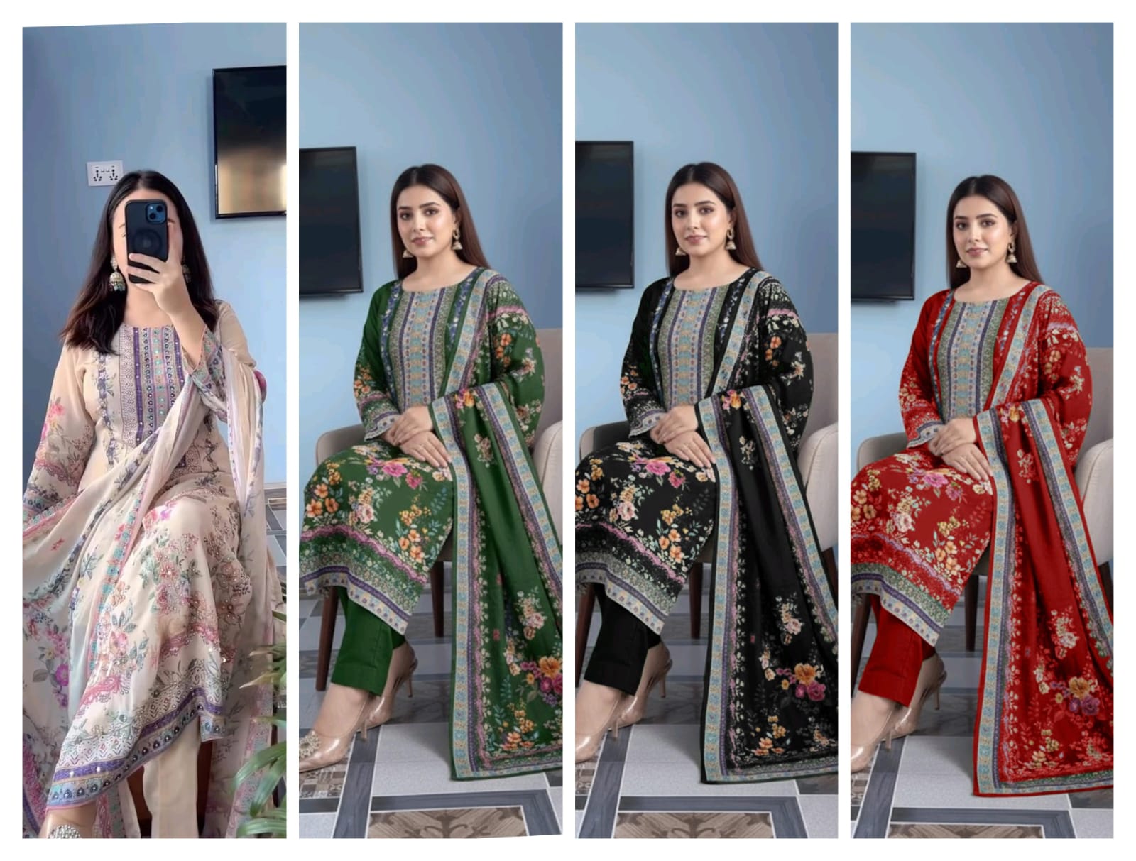 Elegant Floral Muslin Suit Set is Ready For Occasions