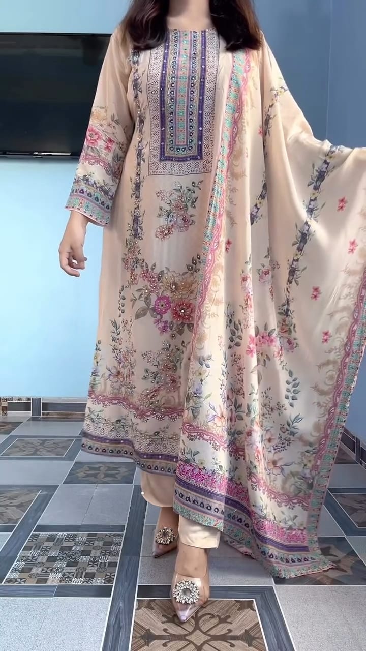 Elegant Floral Muslin Suit Set is Ready For Occasions