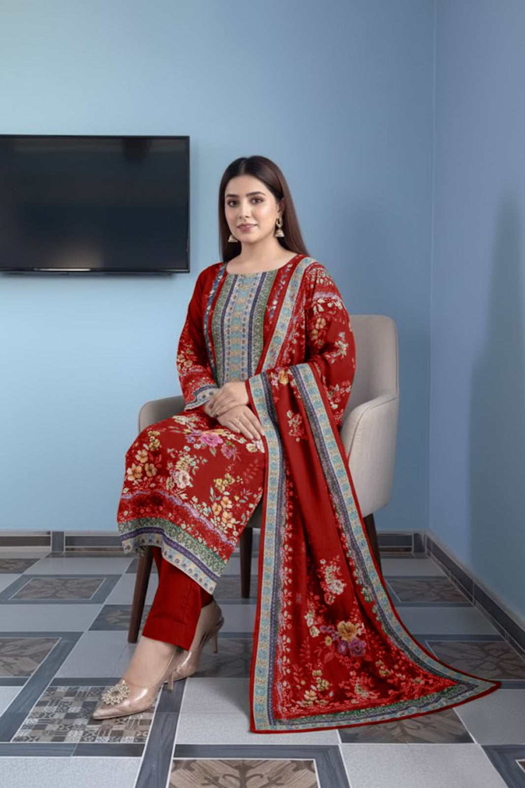 Elegant Floral Muslin Suit Set is Ready For Occasions