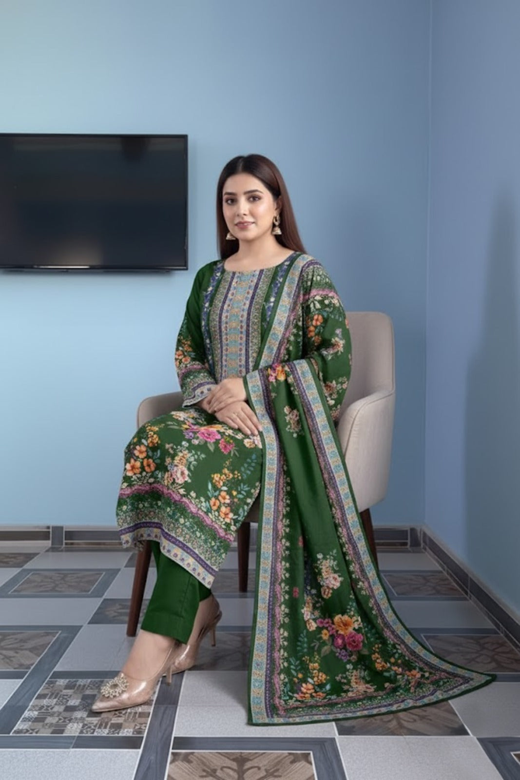 Elegant Floral Muslin Suit Set is Ready For Occasions