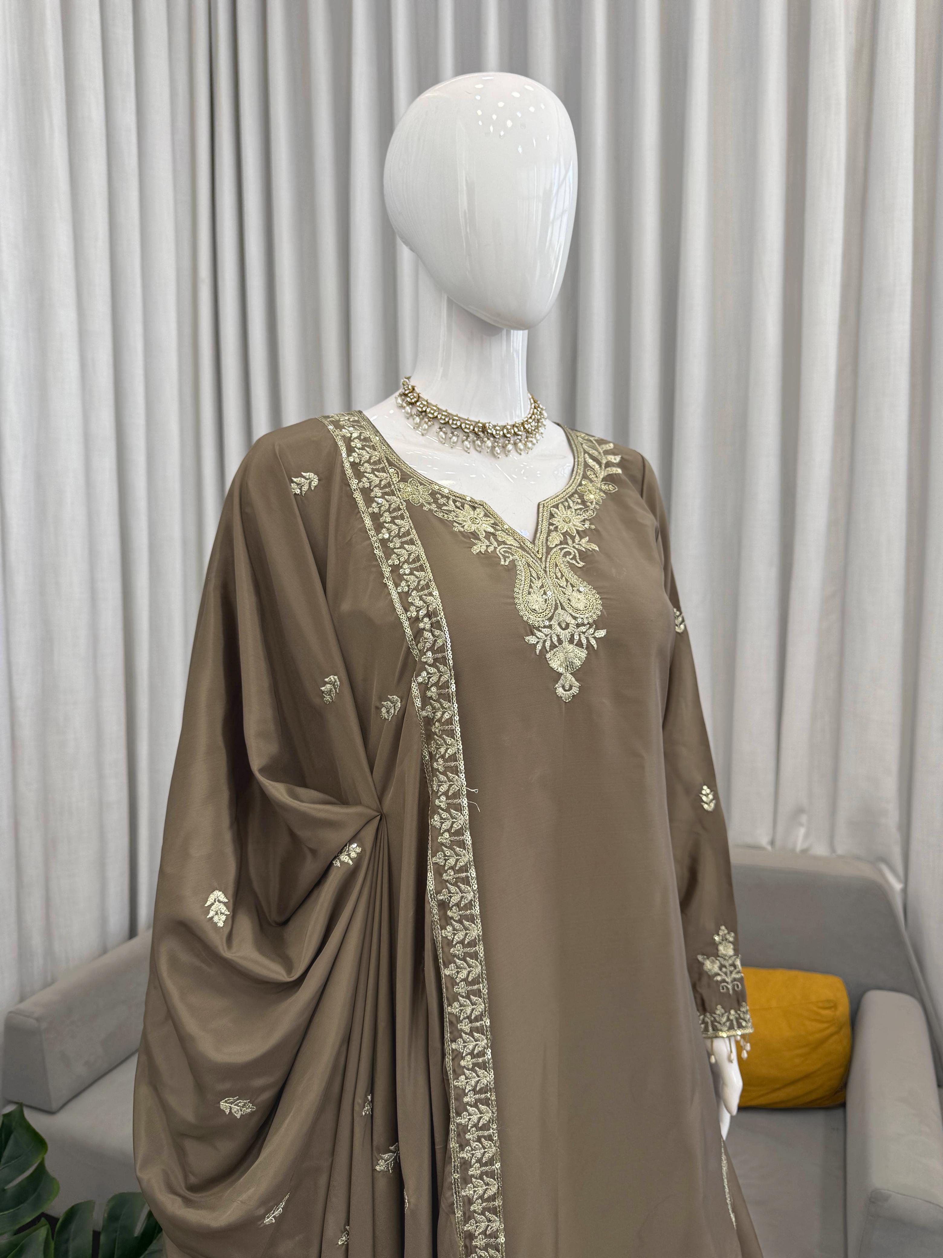 Buy Heavy Natural Crepe Silk 3-piece Readymade Sharara Top Set