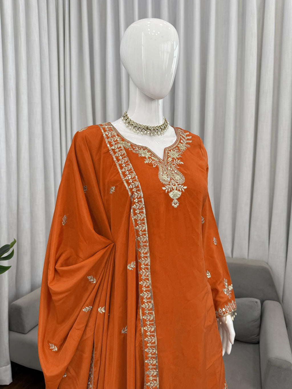 Buy Heavy Natural Crepe Silk 3-piece Readymade Sharara Top Set