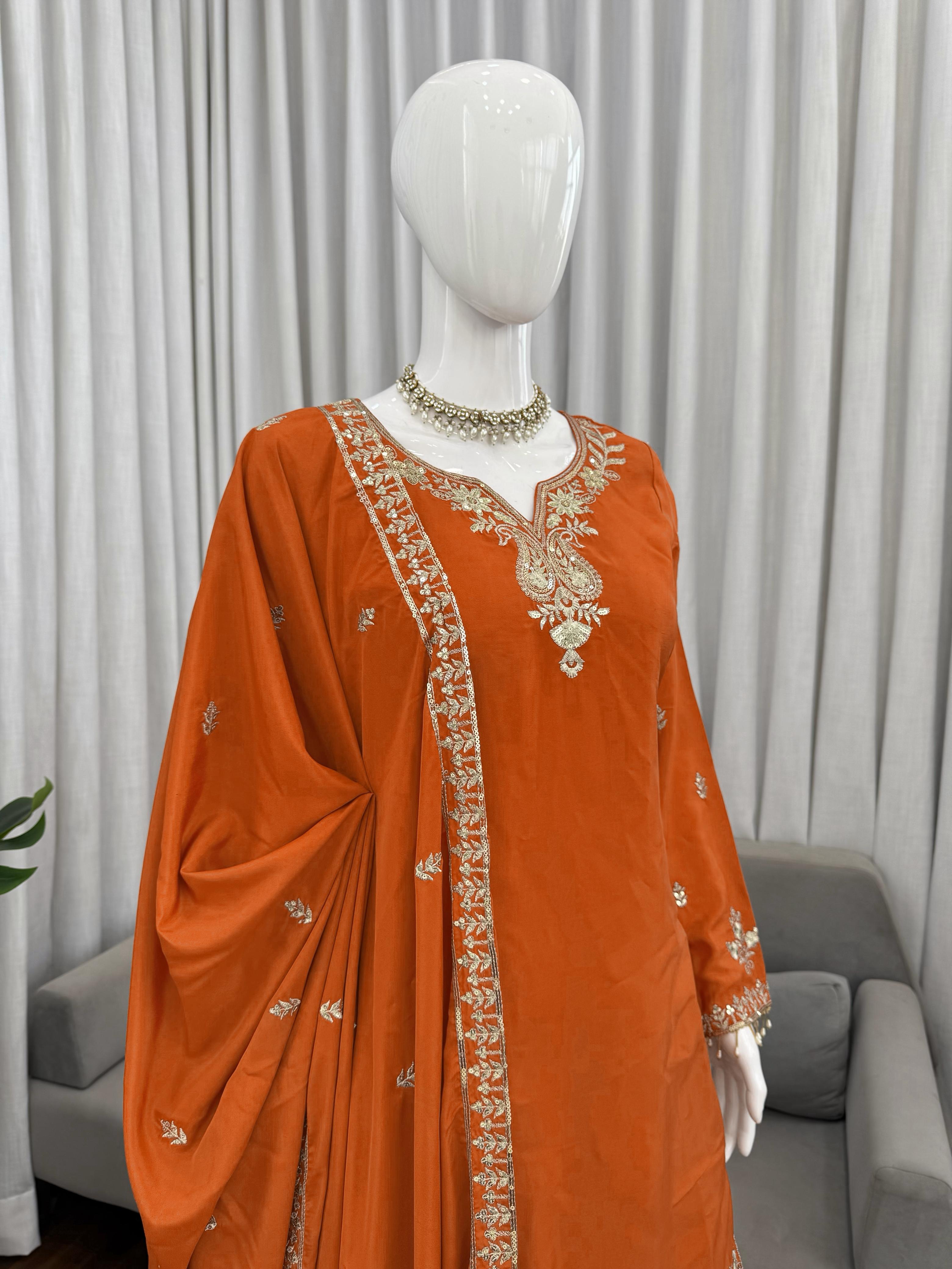 Buy Heavy Natural Crepe Silk 3-piece Readymade Sharara Top Set
