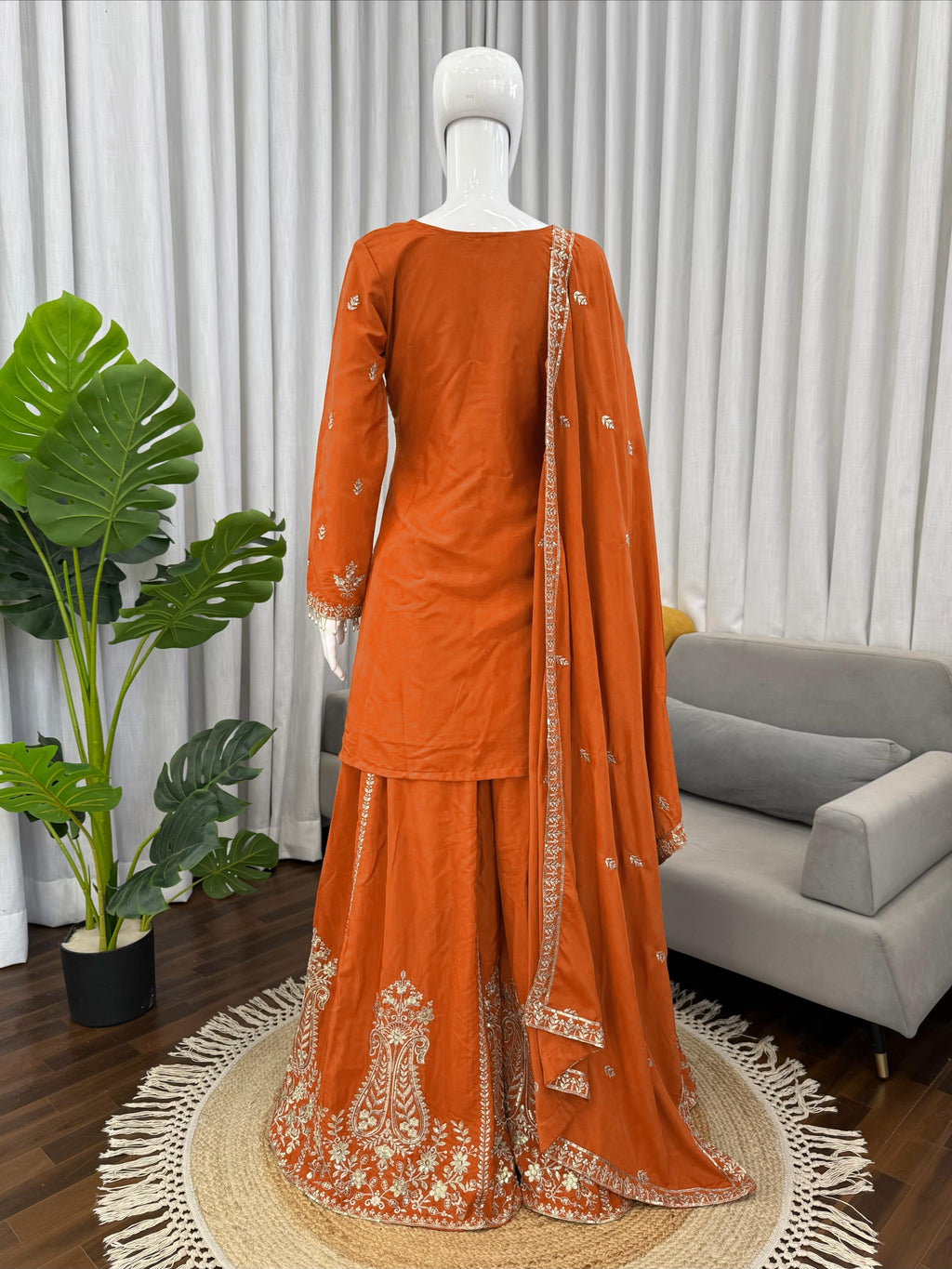 Buy Heavy Natural Crepe Silk 3-piece Readymade Sharara Top Set