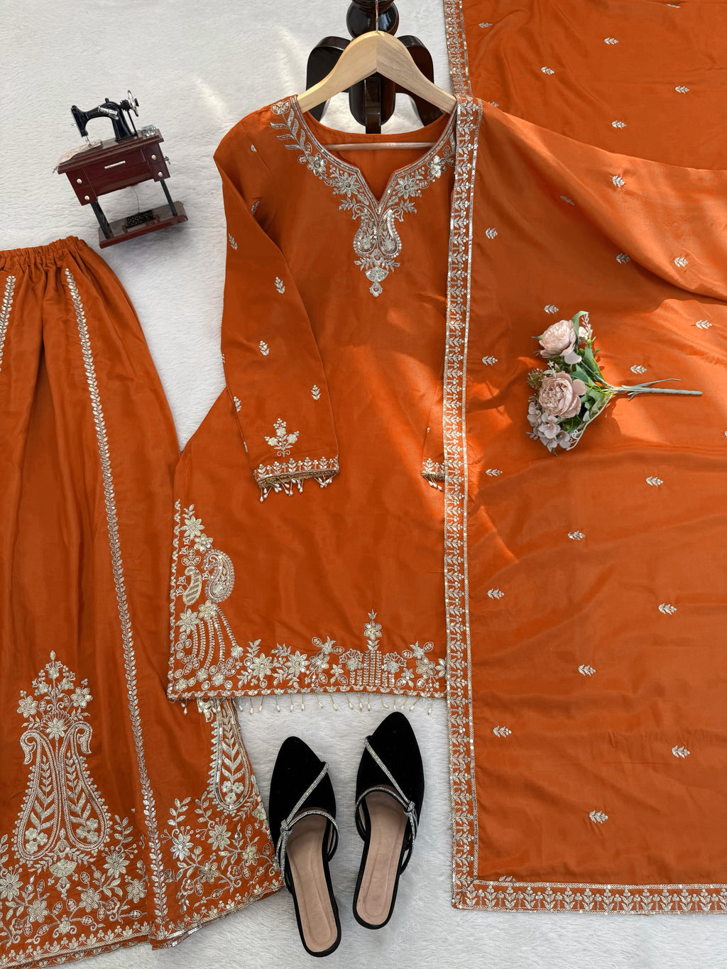 Buy Heavy Natural Crepe Silk 3-piece Readymade Sharara Top Set