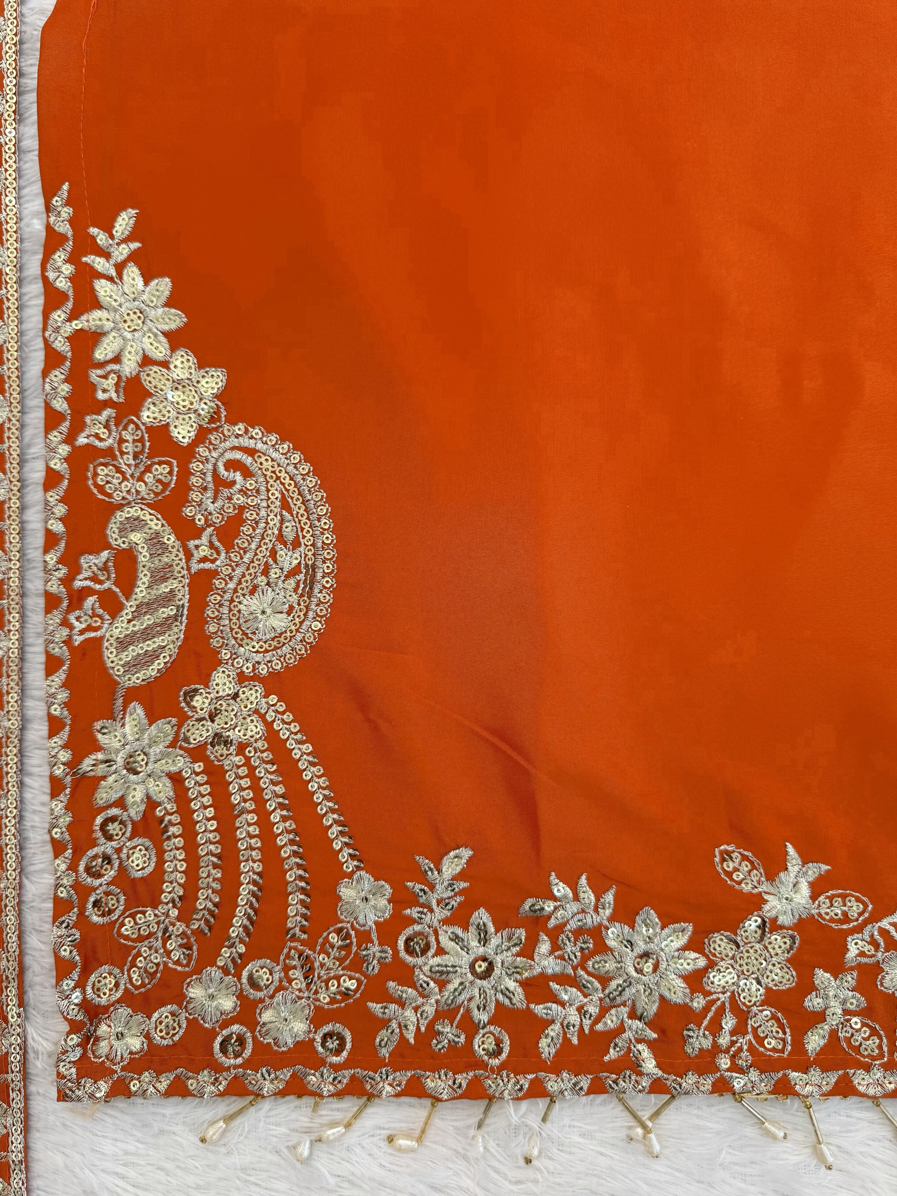 Buy Heavy Natural Crepe Silk 3-piece Readymade Sharara Top Set