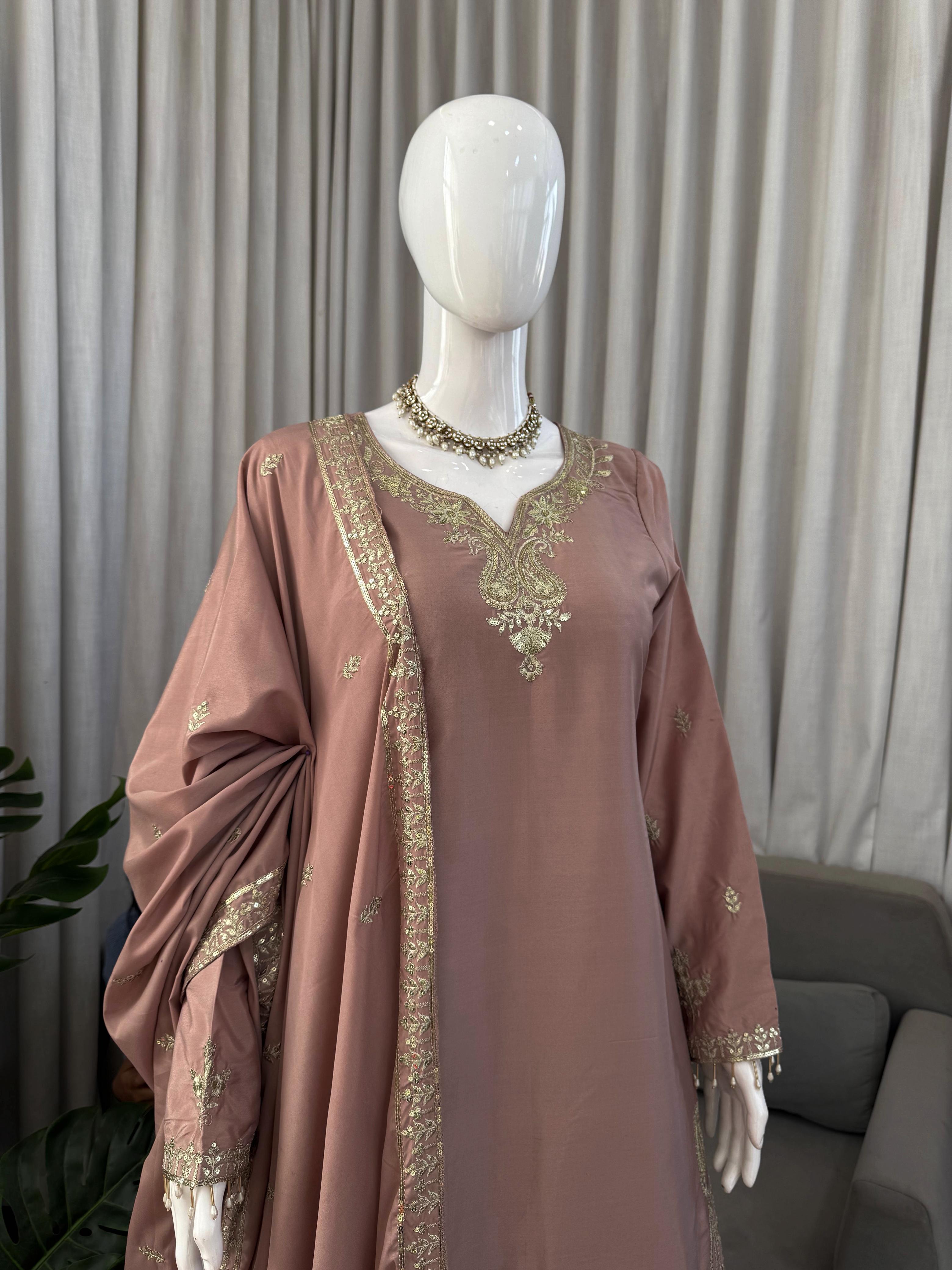 Buy Heavy Natural Crepe Silk 3-piece Readymade Sharara Top Set
